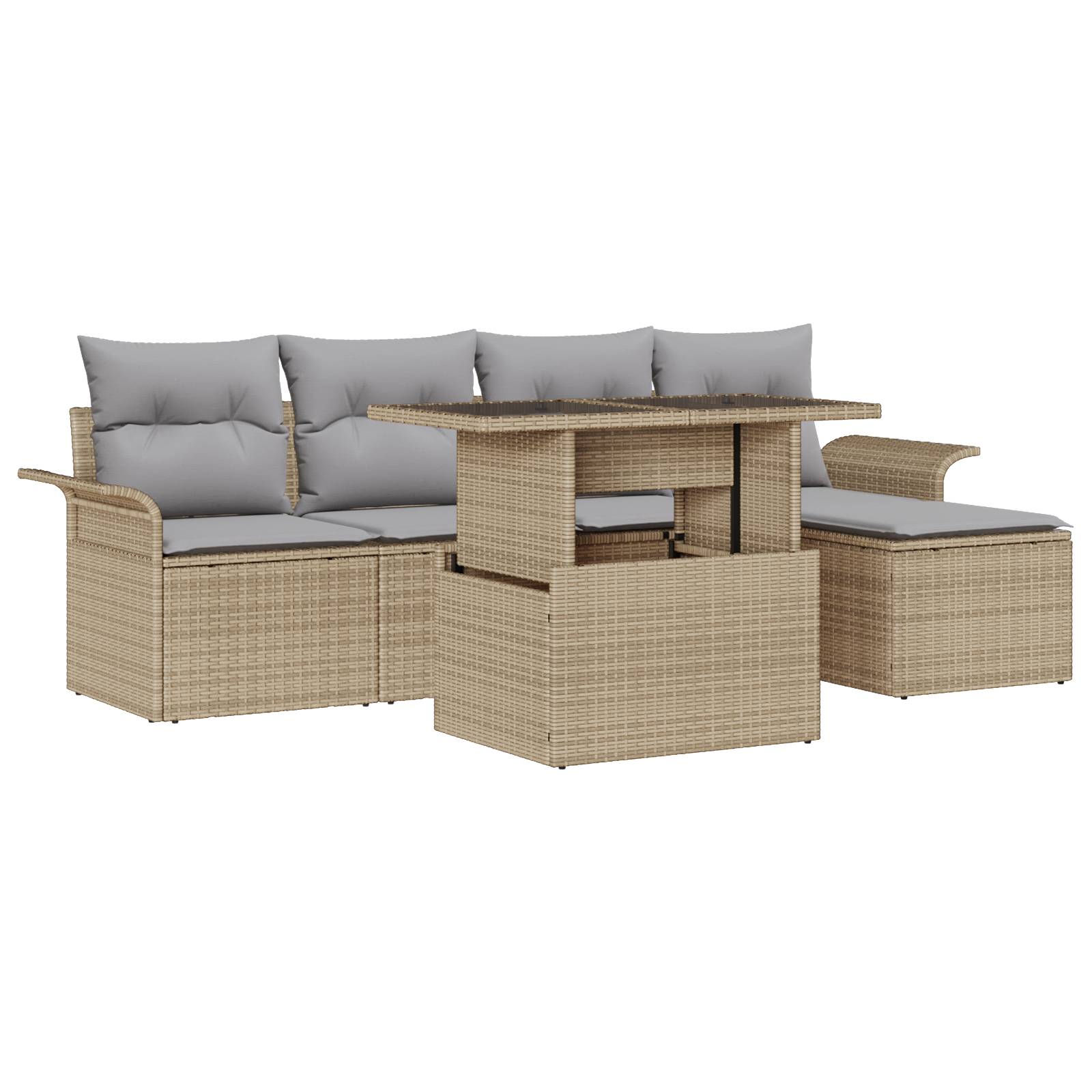 vidaXL 6-teiliges Garten Sofa Set mit Kissen Beige Poly Rattan