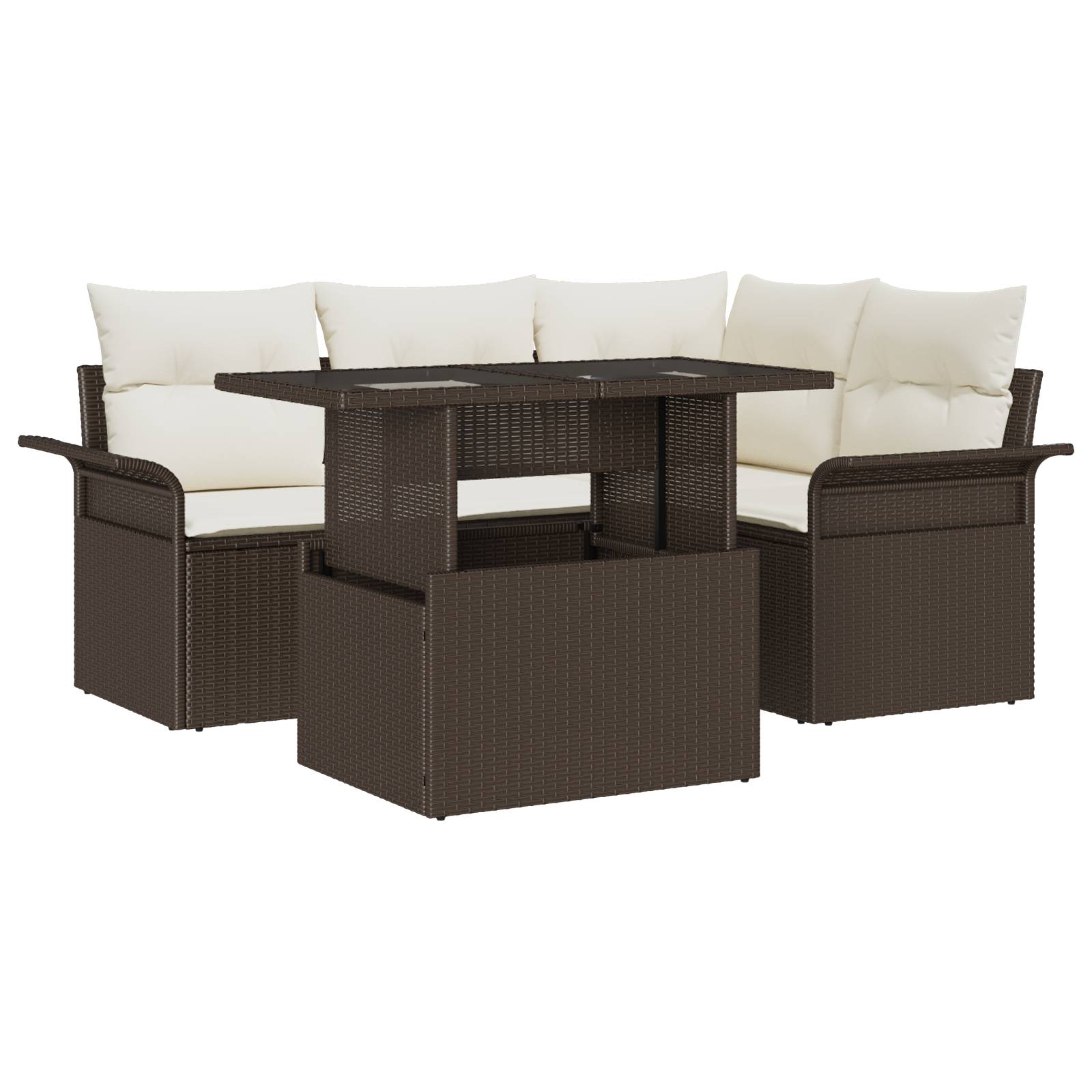 vidaXL 5-teiliges Garten-Sofa-Set mit Kissen Braunes Poly-Rattan