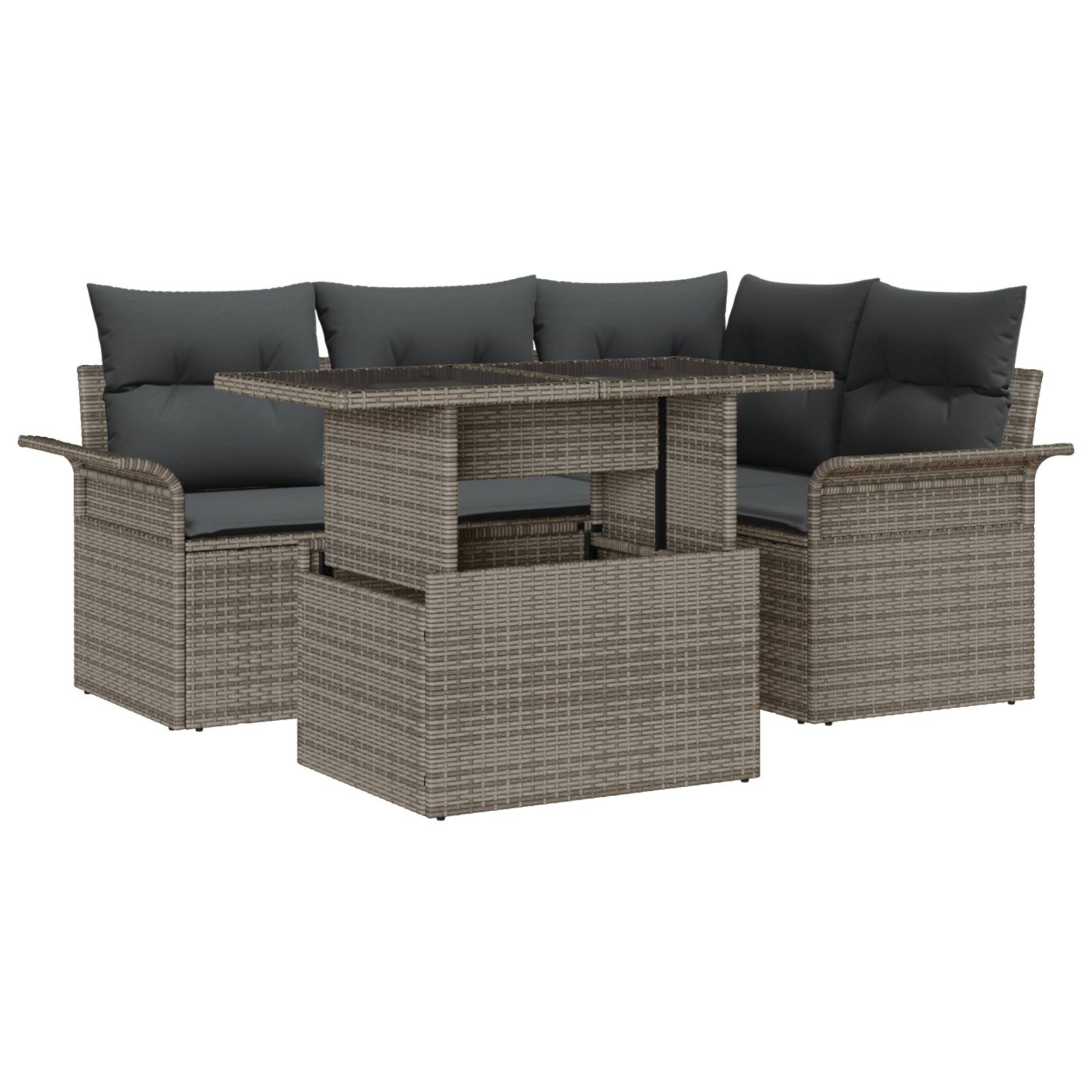 vidaXL 5-tlg. Garten-Sofagarnitur mit Kissen Grau Poly Rattan