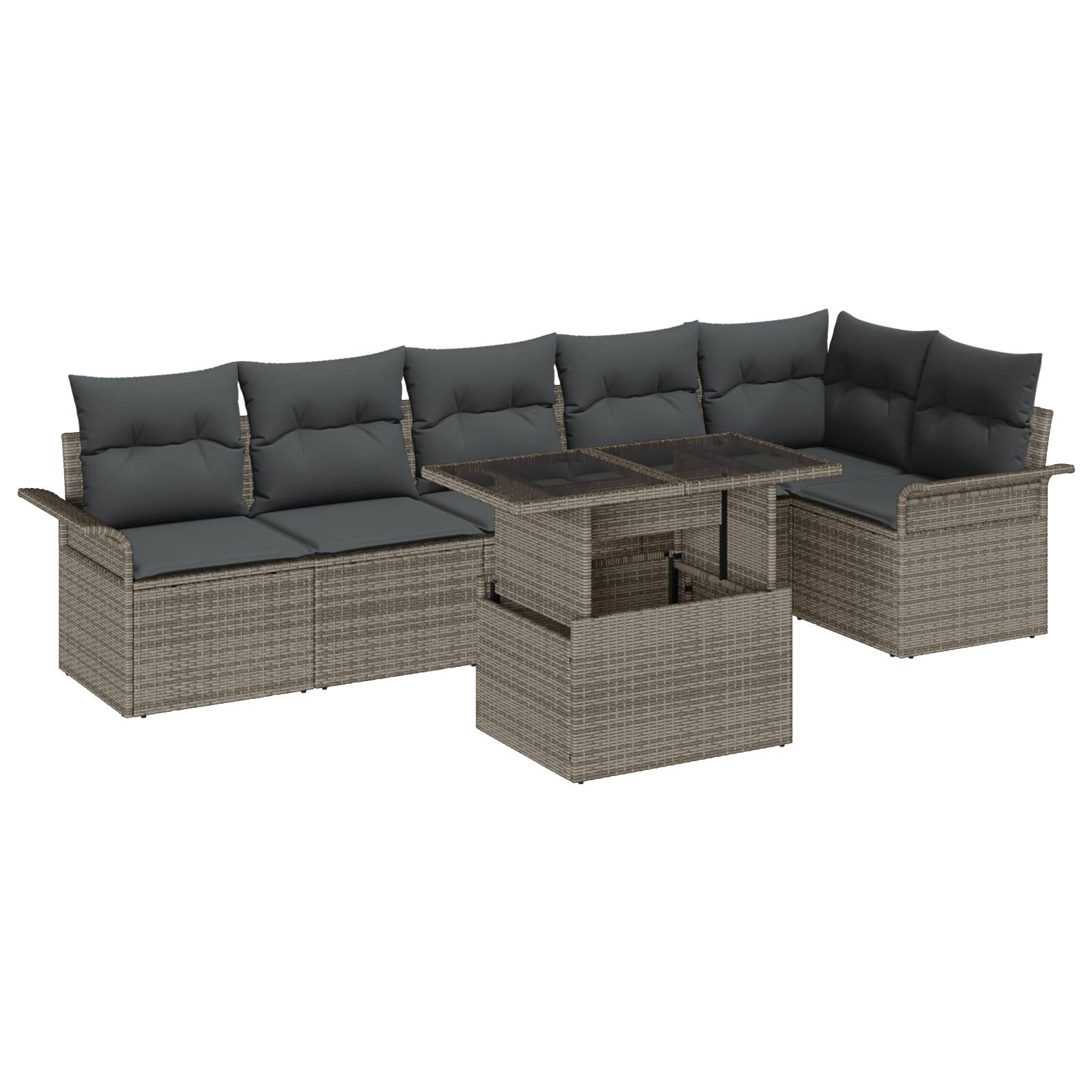 vidaXL 7-tlg. Garten-Sofagarnitur mit Kissen Grau Poly Rattan