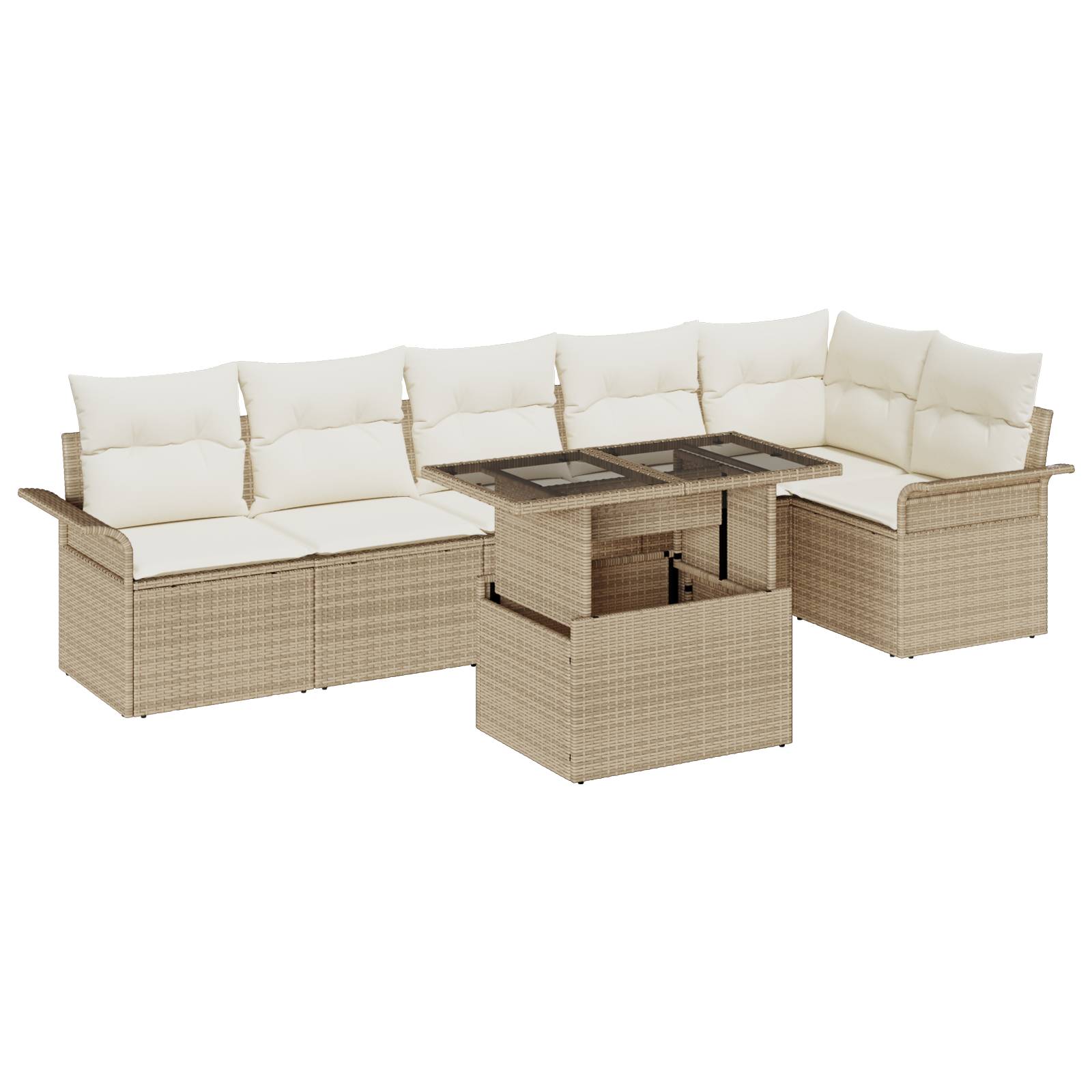 vidaXL 7-teilige Garten Sofa Set mit Kissen Beige Poly Rattan