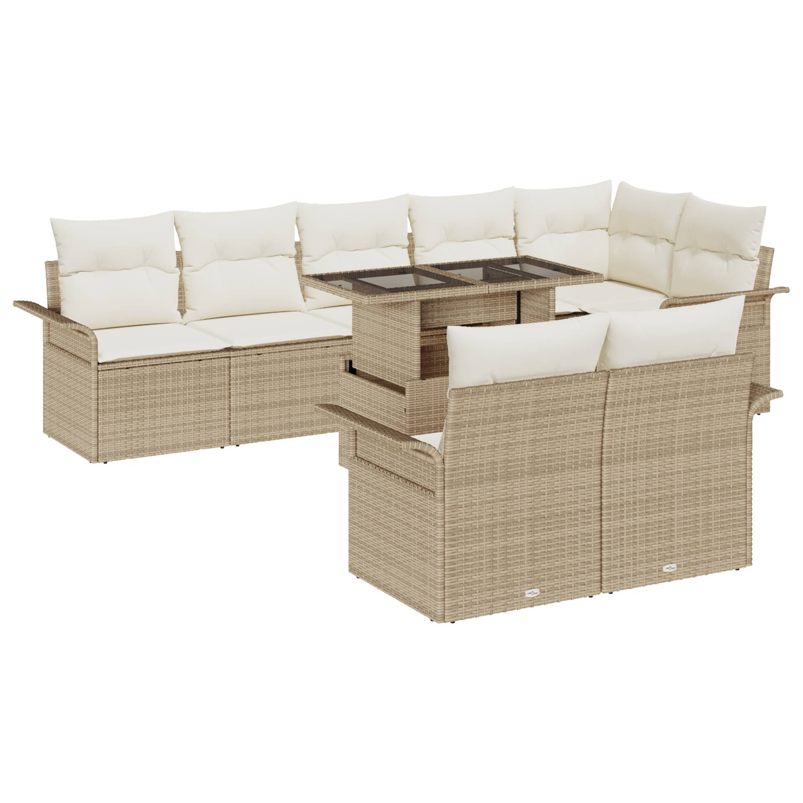 vidaXL 9 teilige Garten-Sofagarnitur mit Kissen Beige Poly Rattan