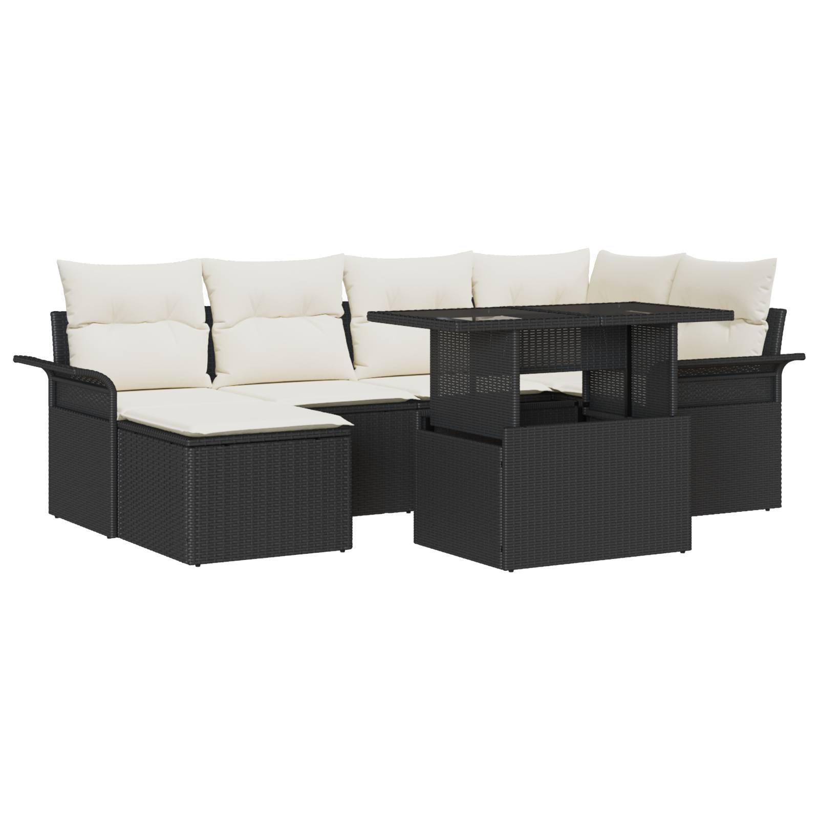 vidaXL 7-teiliges Garten Sofa Set mit Kissen in Schwarz Poly Rattan