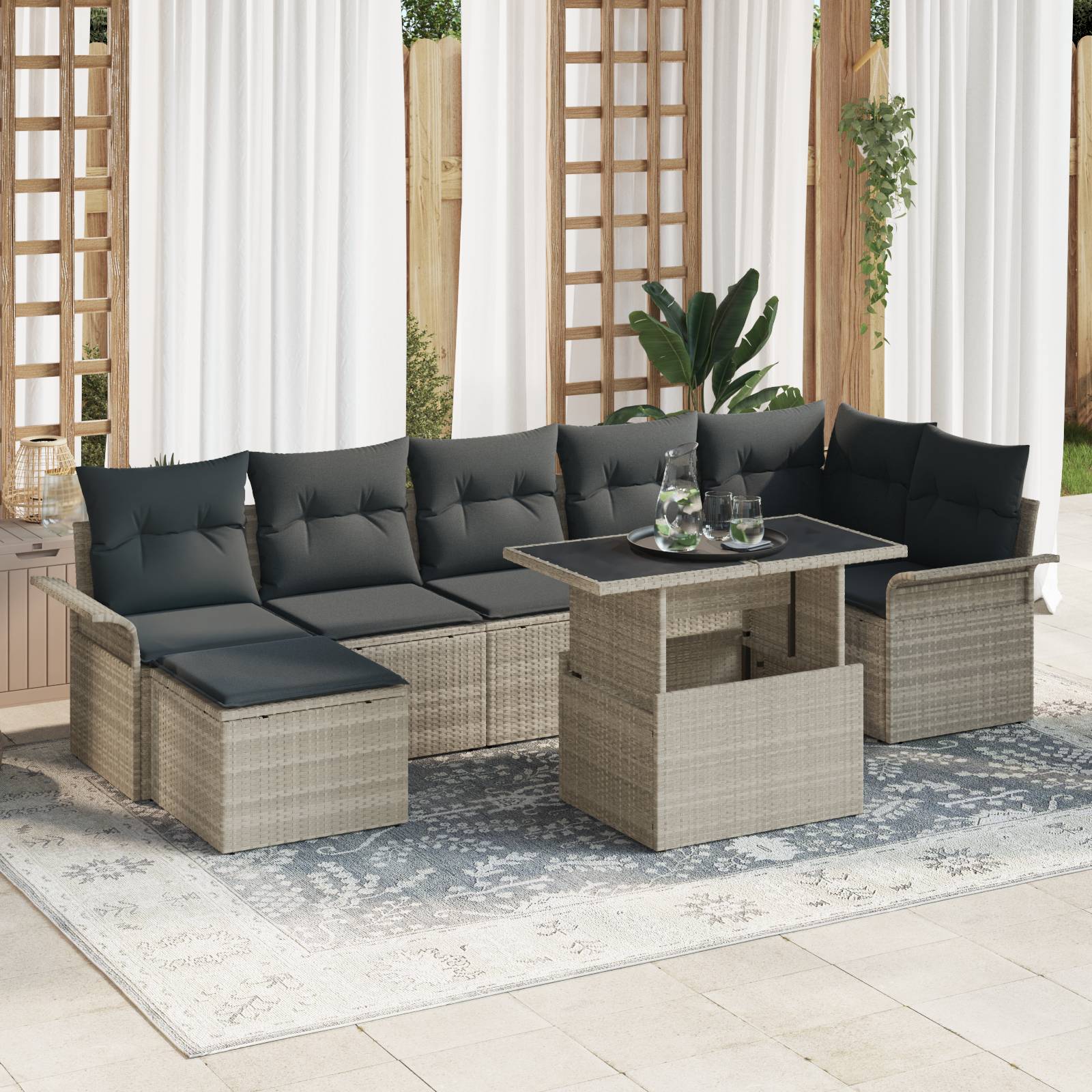 vidaXL 8-teiliges Garten Sofa Set mit Kissen Hellgraues Poly Rattan