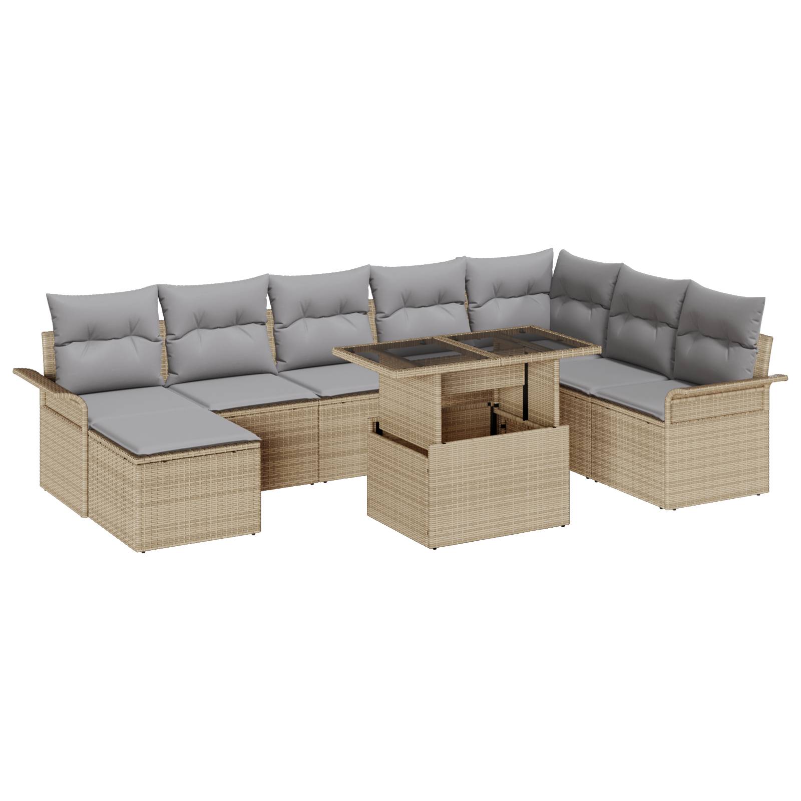 vidaXL 9-tlg. Garten-Sofagarnitur mit Kissen Beige Poly Rattan