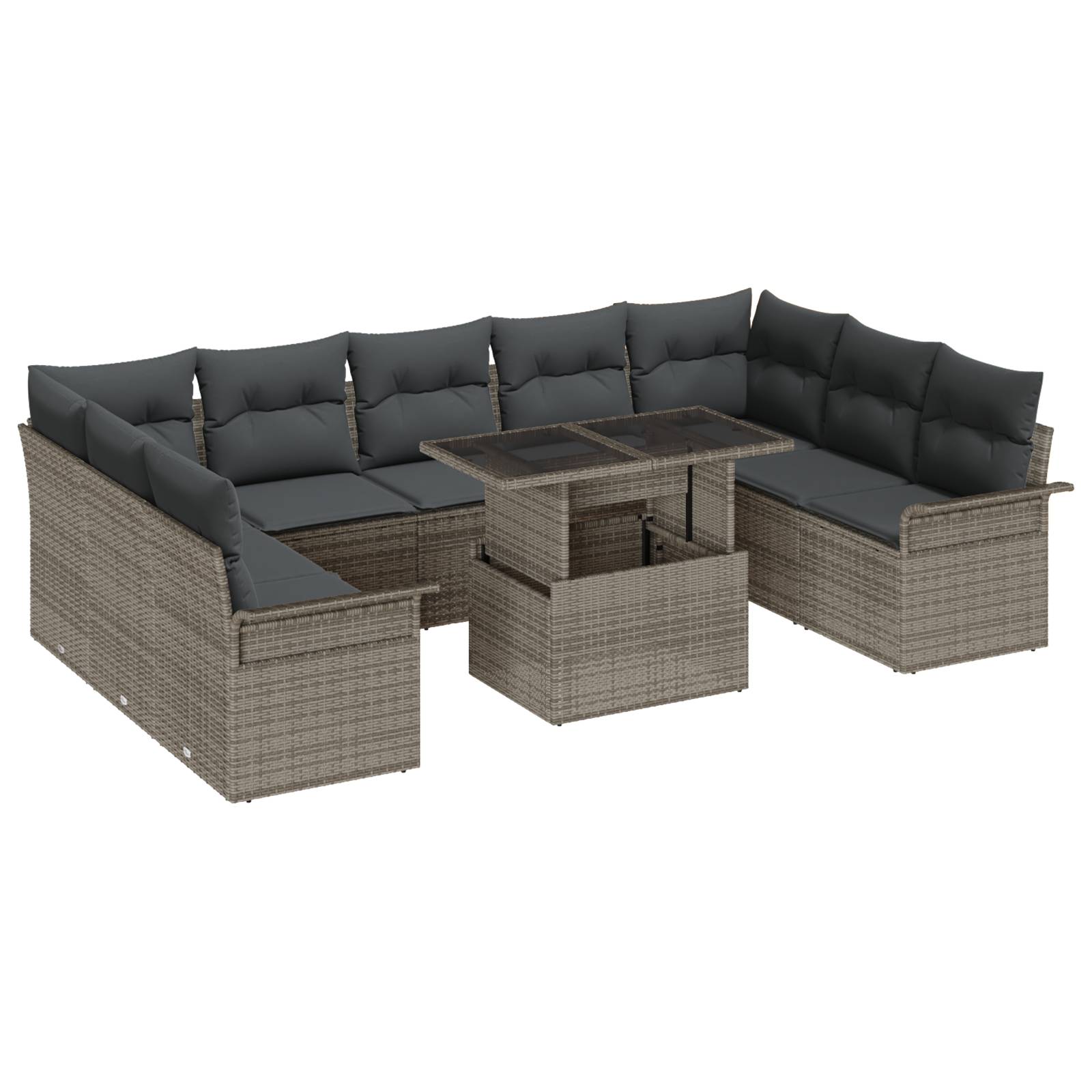 vidaXL 10-teiliges Garten Sofa Set mit Kissen Grau Poly Rattan