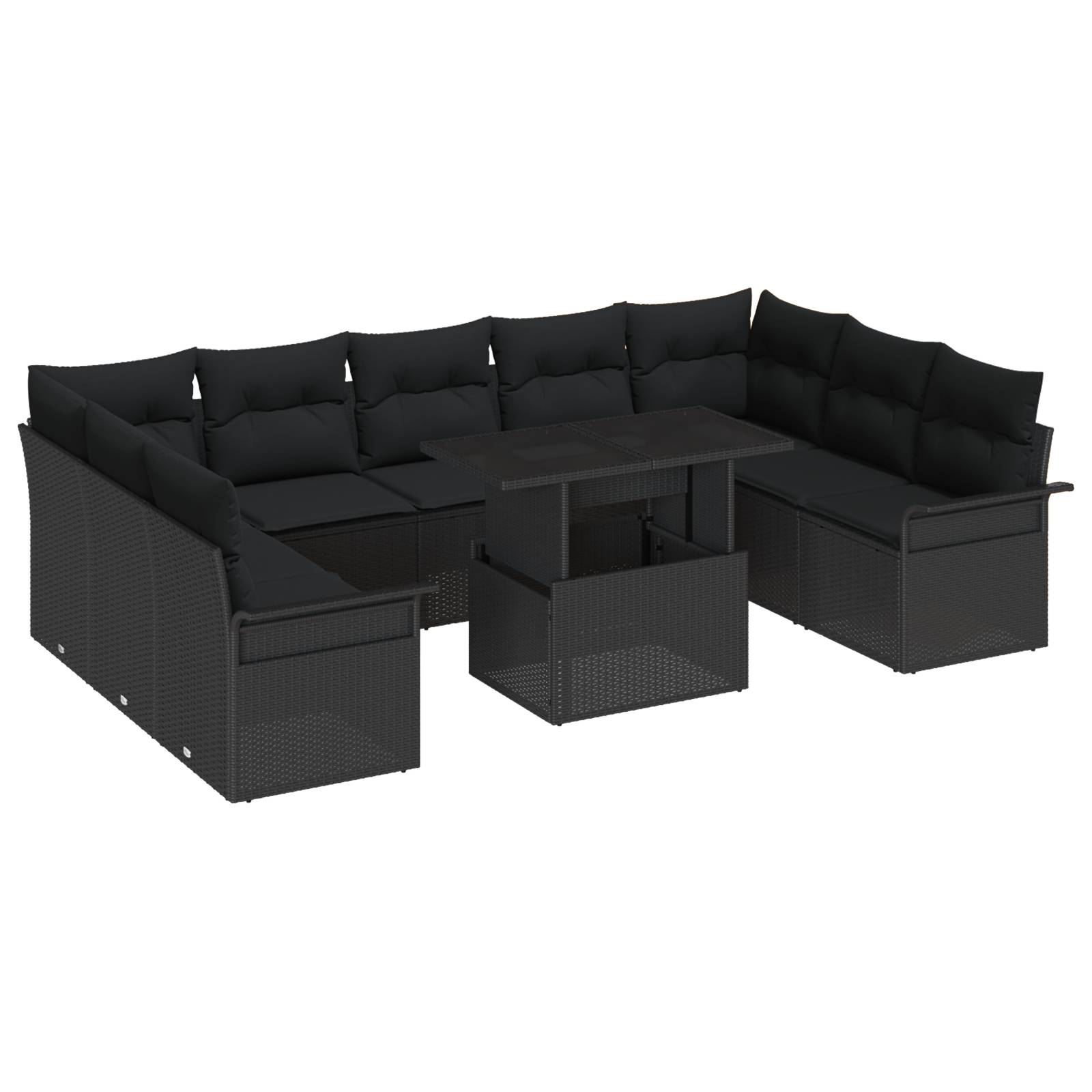 vidaXL 10-teiliges Garten Sofa Set mit Kissen Schwarz Poly Rattan