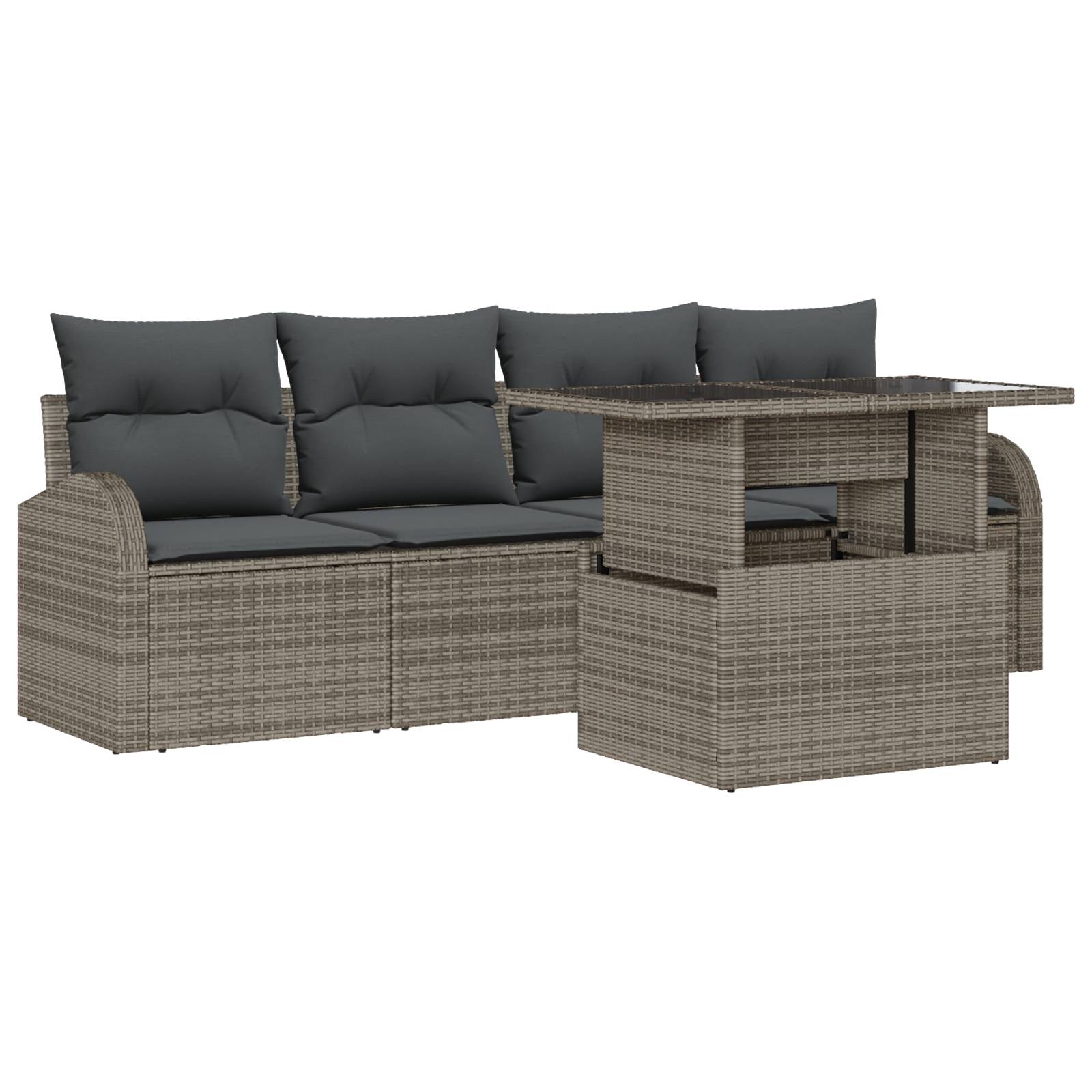 vidaXL 5-teiliges Garten-Sofa-Set mit Kissen Grau Poly Rattan