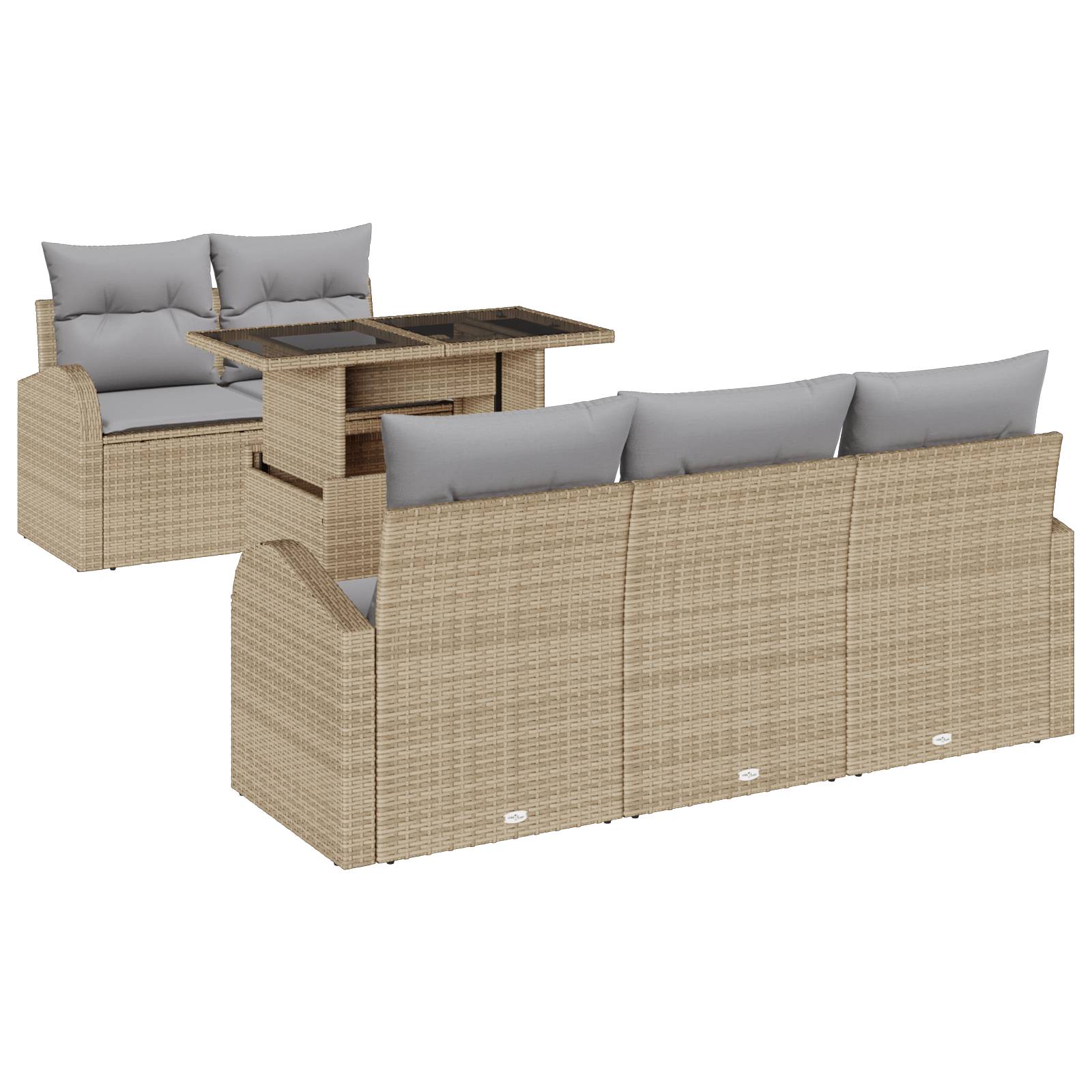 vidaXL 6-tlg. Garten-Sofagarnitur mit Kissen Beige Poly Rattan