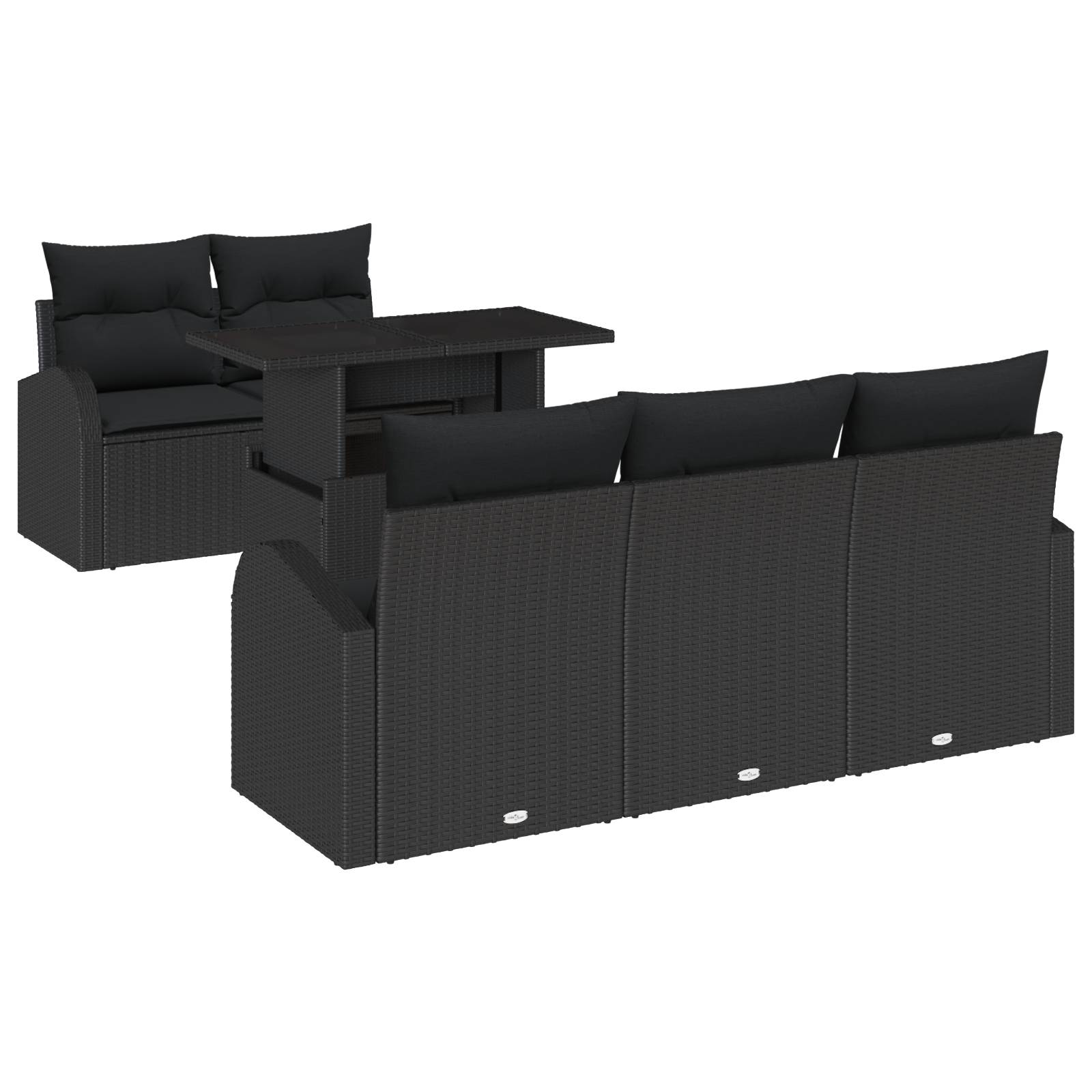 vidaXL 6-tlg. Garten-Sofagarnitur mit Kissen Schwarz Poly Rattan