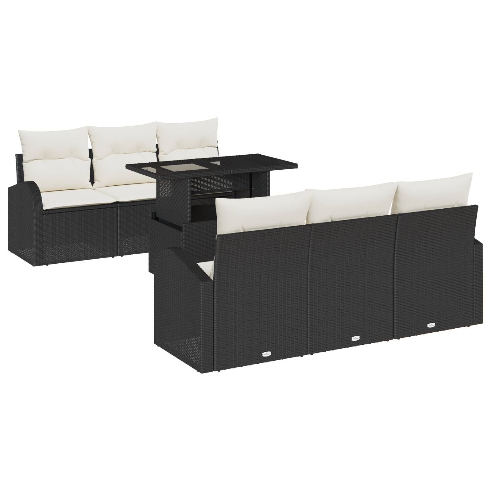 vidaXL 7-tlg. Garten-Sofagarnitur mit Kissen Schwarz Poly Rattan