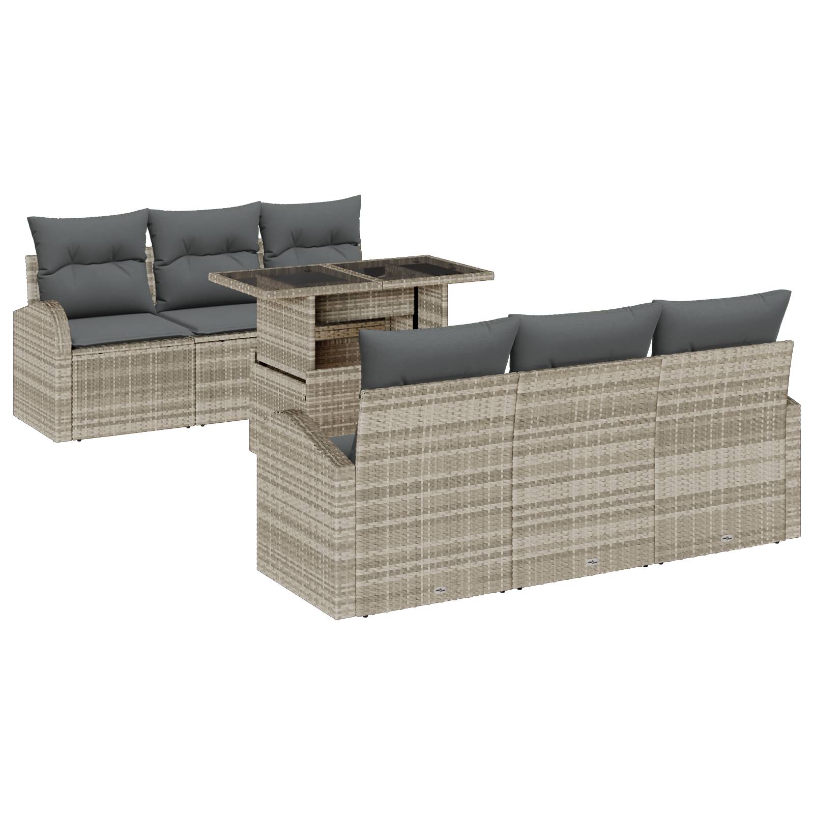 vidaXL 7-teiliges Garten-Sofa-Set mit Kissen – Helles Grau Poly-Rattan