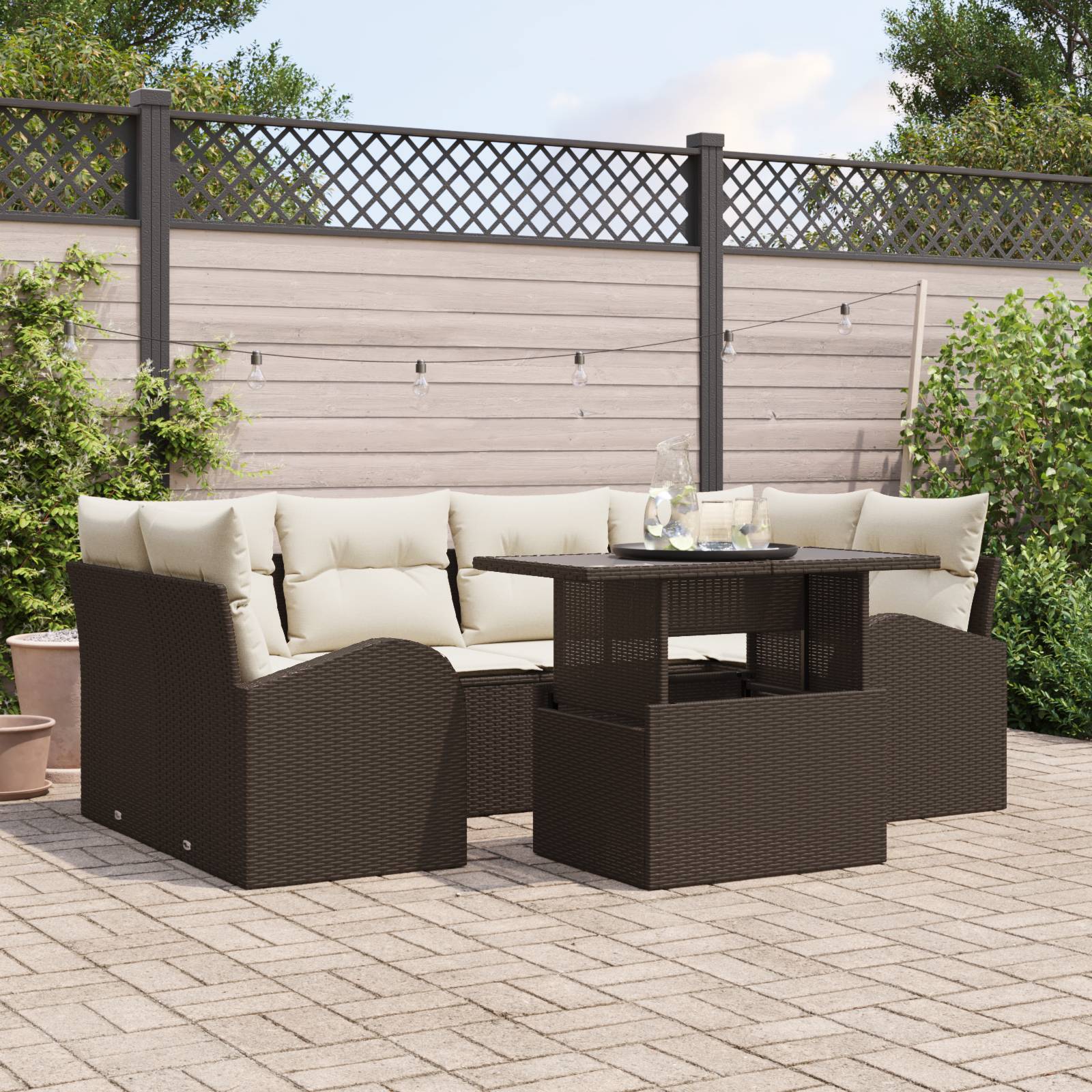 vidaXL 7-teiliges Garten Sofaset mit Kissen Braun Poly Rattan