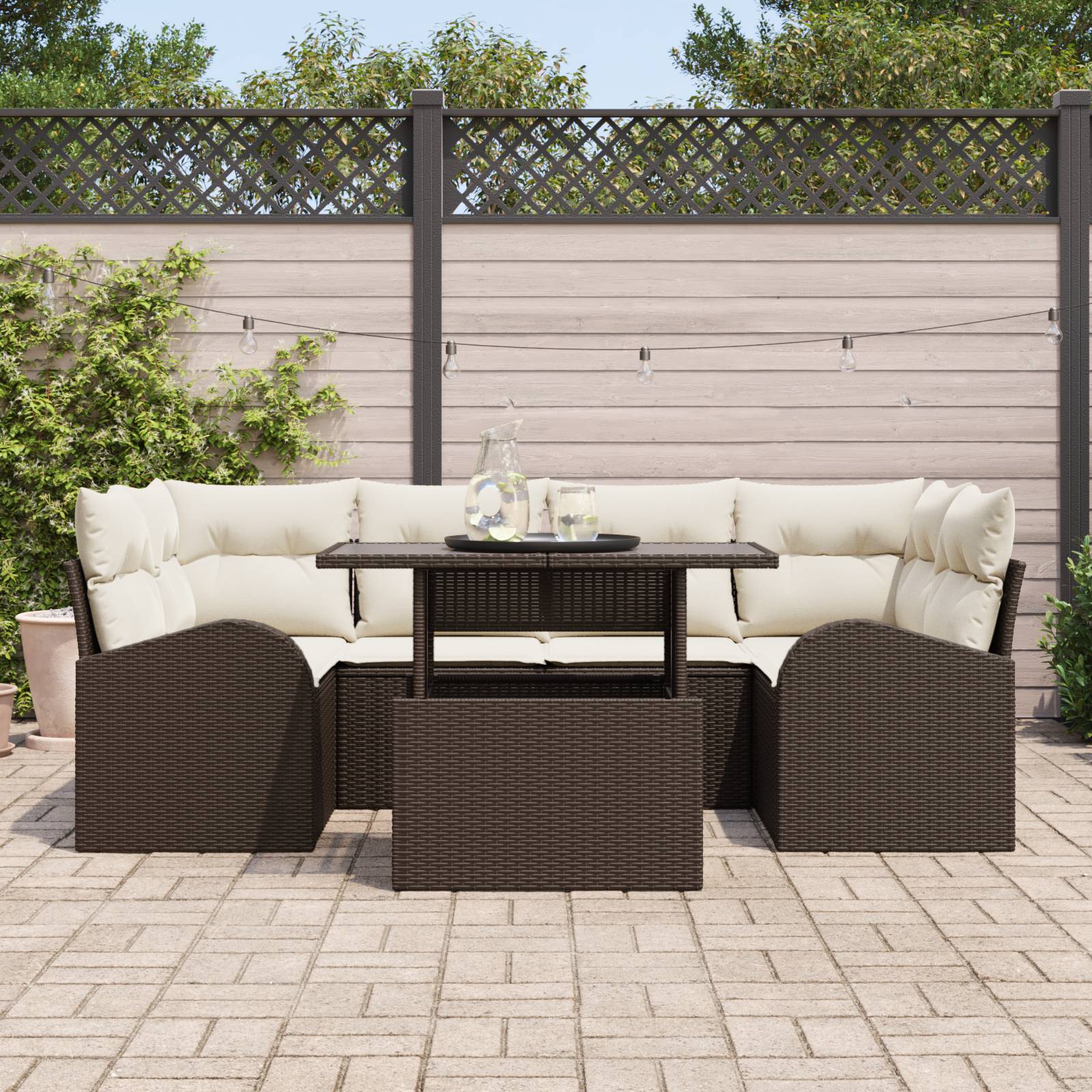 vidaXL 7-teiliges Garten Sofaset mit Kissen Braun Poly Rattan