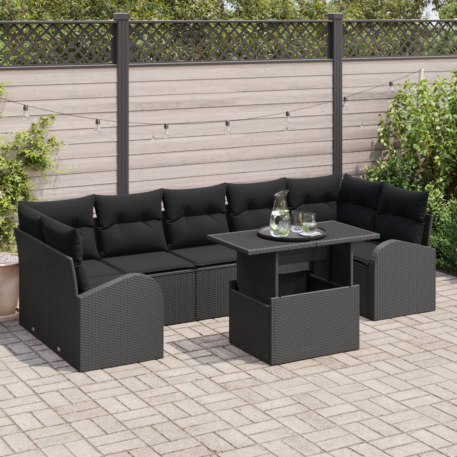 vidaXL 8-teilige Garten Sofa Set mit Kissen Schwarzes Poly-Rattan