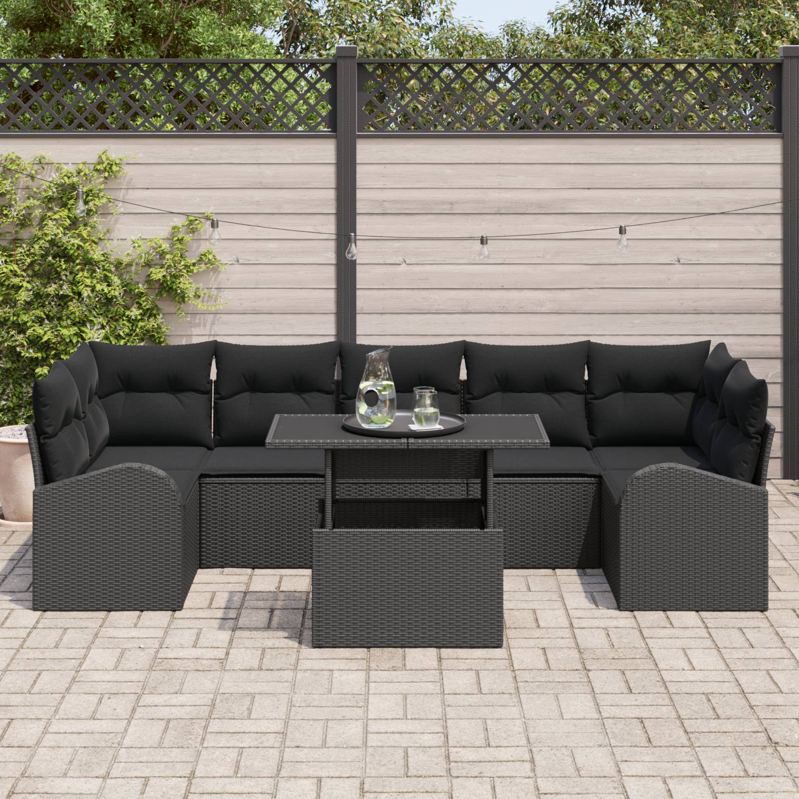 vidaXL 8-teilige Garten Sofa Set mit Kissen Schwarzes Poly-Rattan