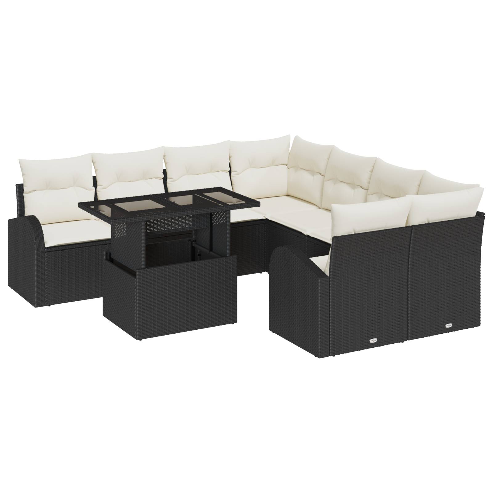 vidaXL 9-teiliges Garten Sofa Set mit Kissen Schwarz Poly Rattan