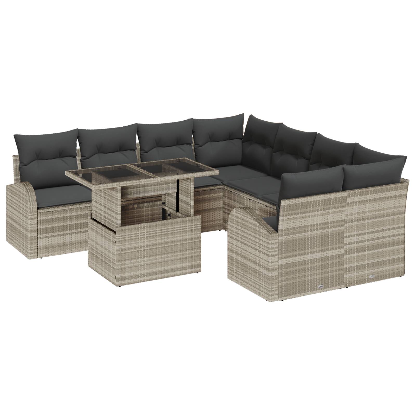 vidaXL 9-teiliges Garten Sofa Set mit Kissen Hellgrau Poly Rattan