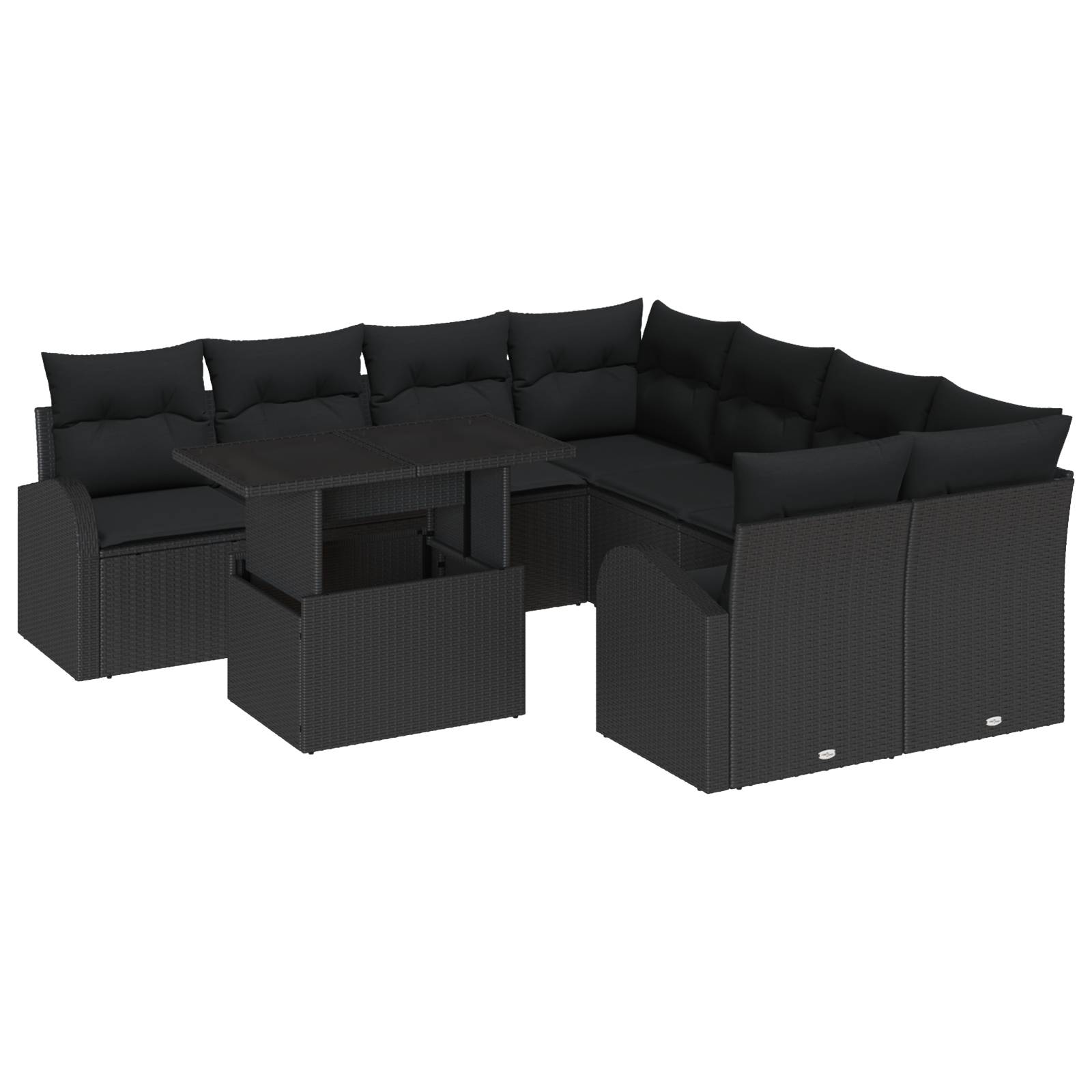 vidaXL 9-tlg. Garten-Sofagarnitur mit Kissen Schwarz Poly Rattan