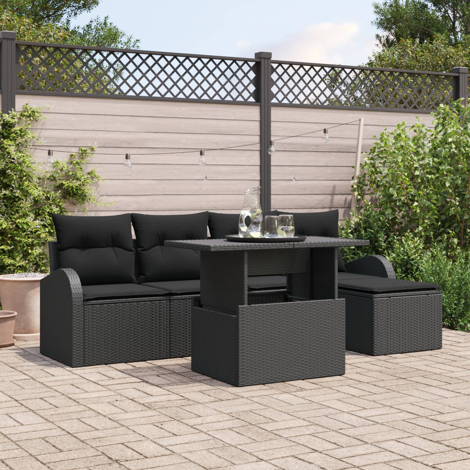 vidaXL 6-teiliges Garten Sofa Set mit Kissen Schwarz Poly Rattan