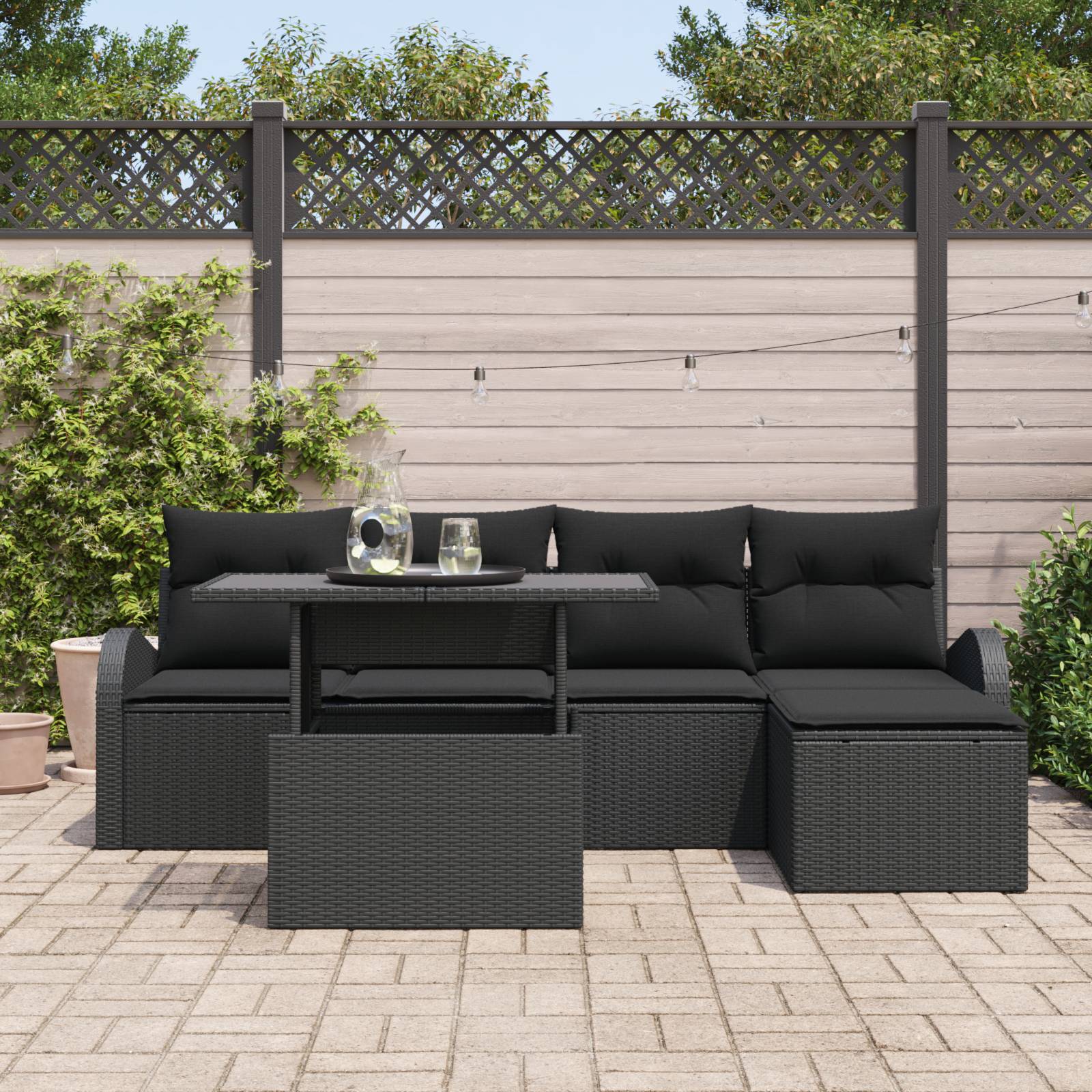 vidaXL 6-teiliges Garten Sofa Set mit Kissen Schwarz Poly Rattan