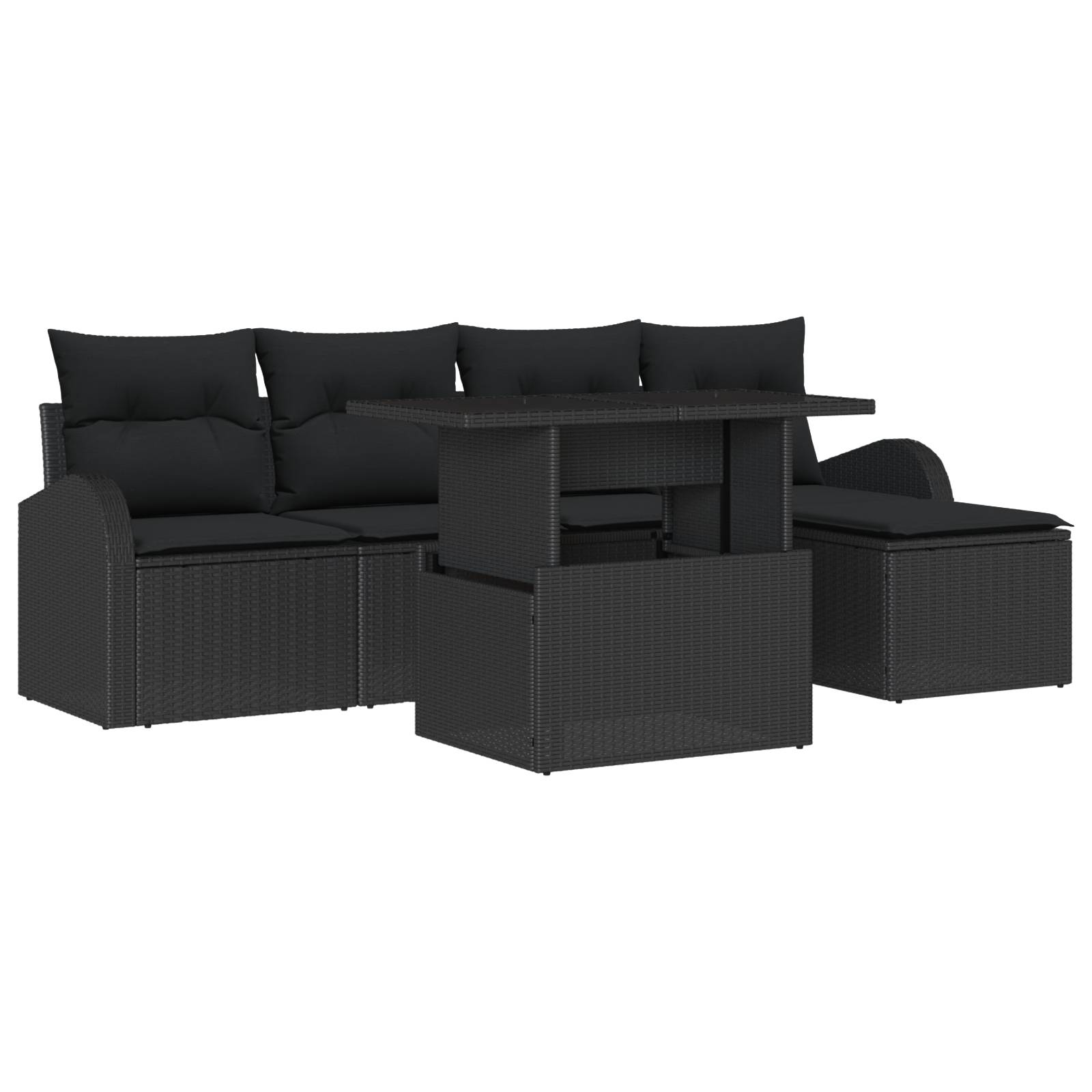 vidaXL 6-teiliges Garten Sofa Set mit Kissen Schwarz Poly Rattan