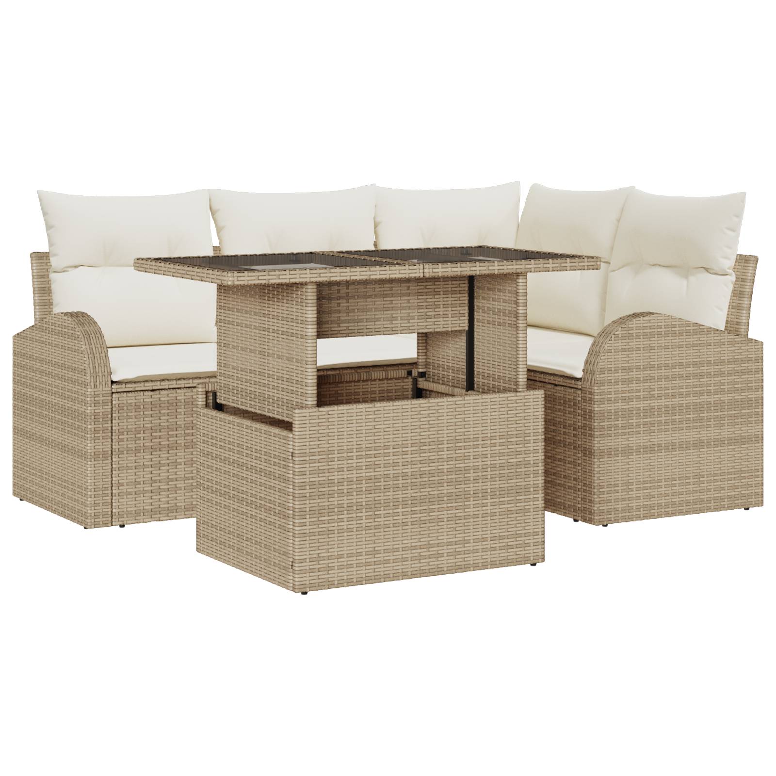 vidaXL 5-teiliges Garten-Sofa-Set mit Kissen in Beige, Poly Rattan