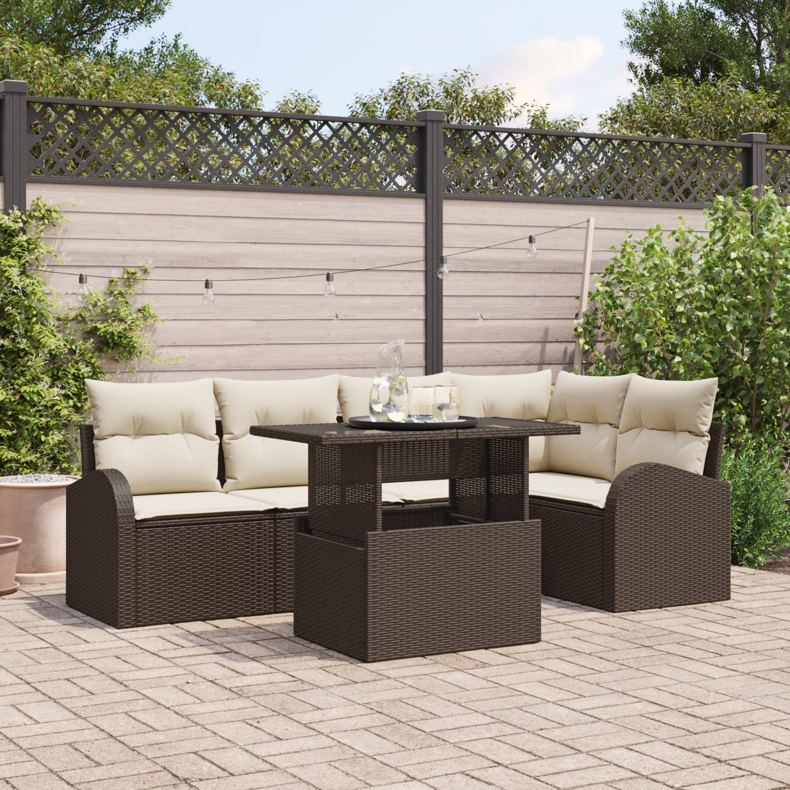 vidaXL 6-teiliges Garten Sofa Set mit Kissen Braunes Poly Rattan