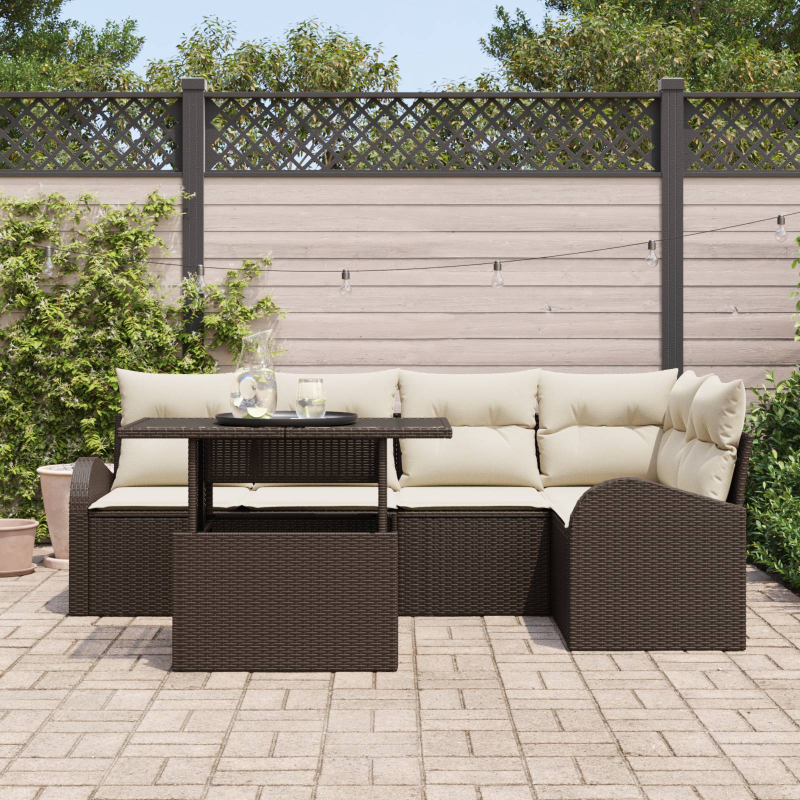 vidaXL 6-teiliges Garten Sofa Set mit Kissen Braunes Poly Rattan