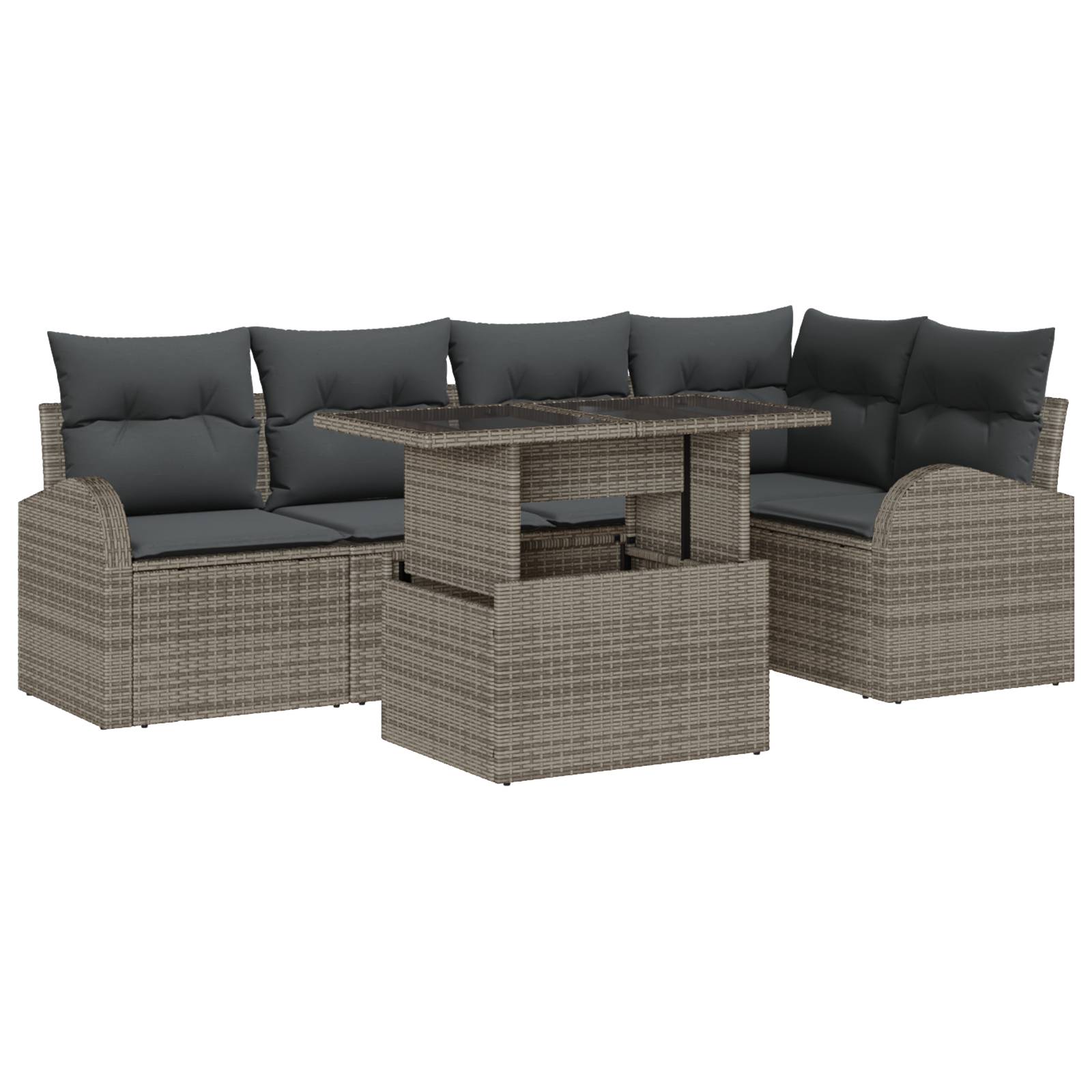 vidaXL 6-teiliges Gartensofa Set mit Kissen Grau Poly Rattan