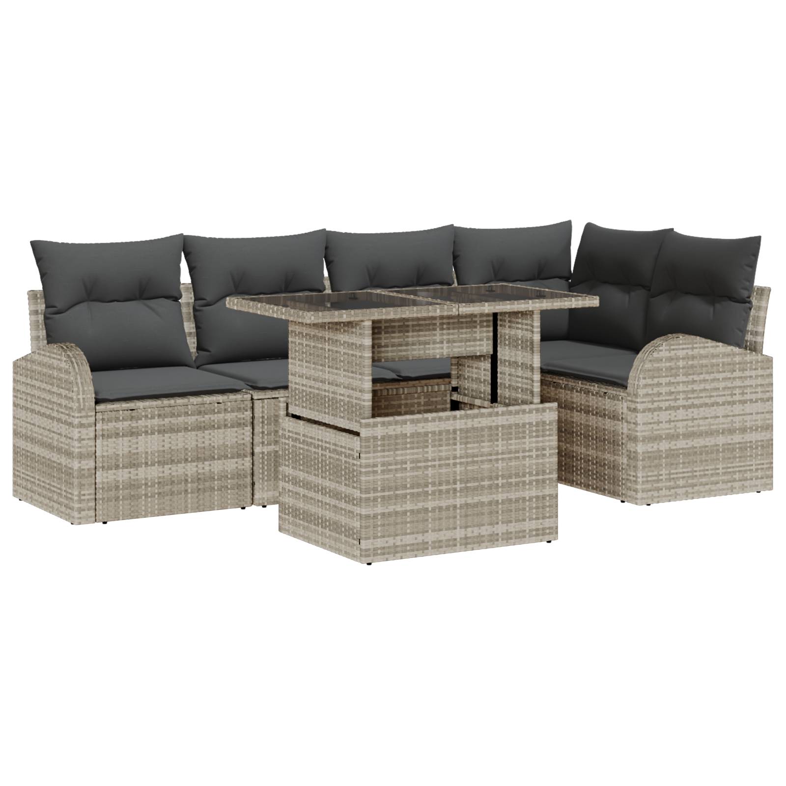 vidaXL 6-teiliges Garten-Sofa-Set mit Kissen, Hellgrau, Poly-Rattan