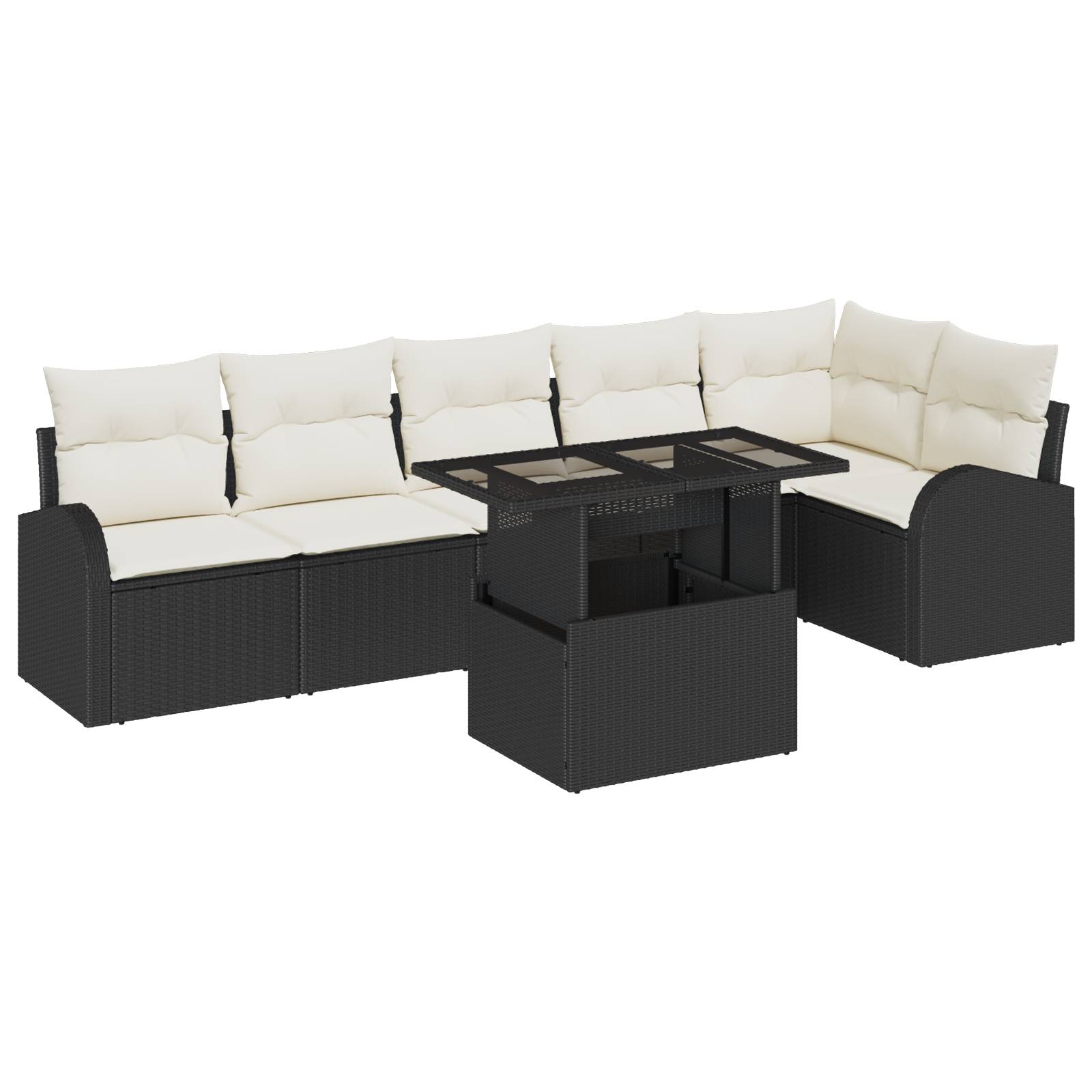 vidaXL 7-teiliges Garten Sofa Set mit Kissen Schwarz Poly Rattan