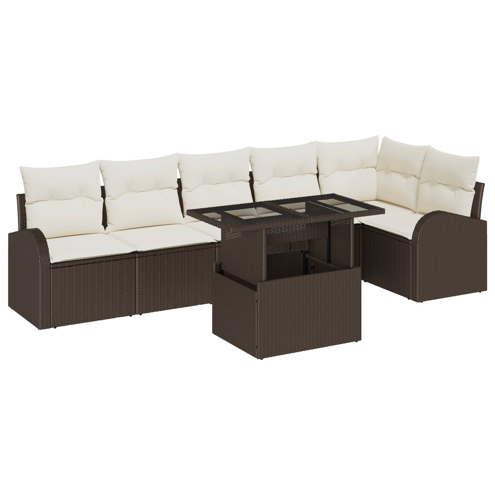 vidaXL 7-teiliges Garten-Sofa-Set mit Kissen Braun Poly Rattan