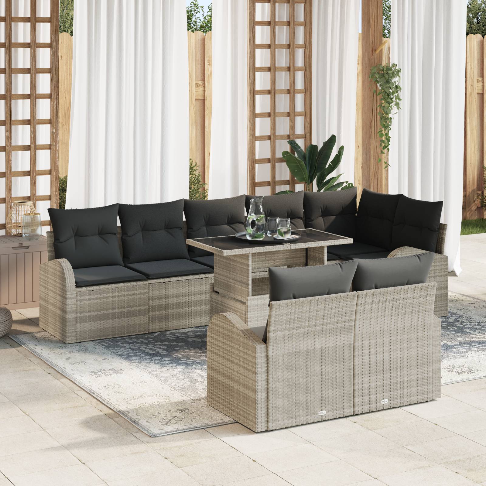 vidaXL 9-teiliges Garten Sofa Set mit Kissen Hellgrau Poly Rattan