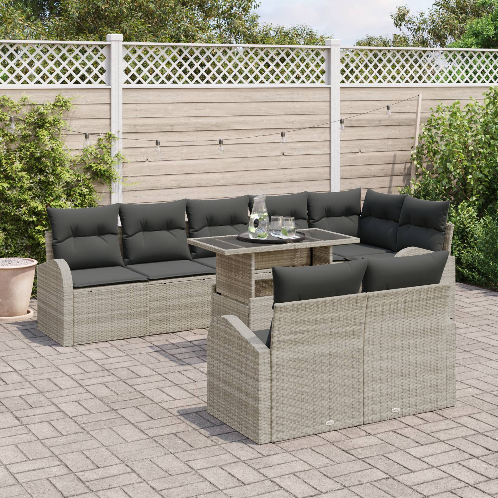vidaXL 9-teiliges Garten Sofa Set mit Kissen Hellgrau Poly Rattan
