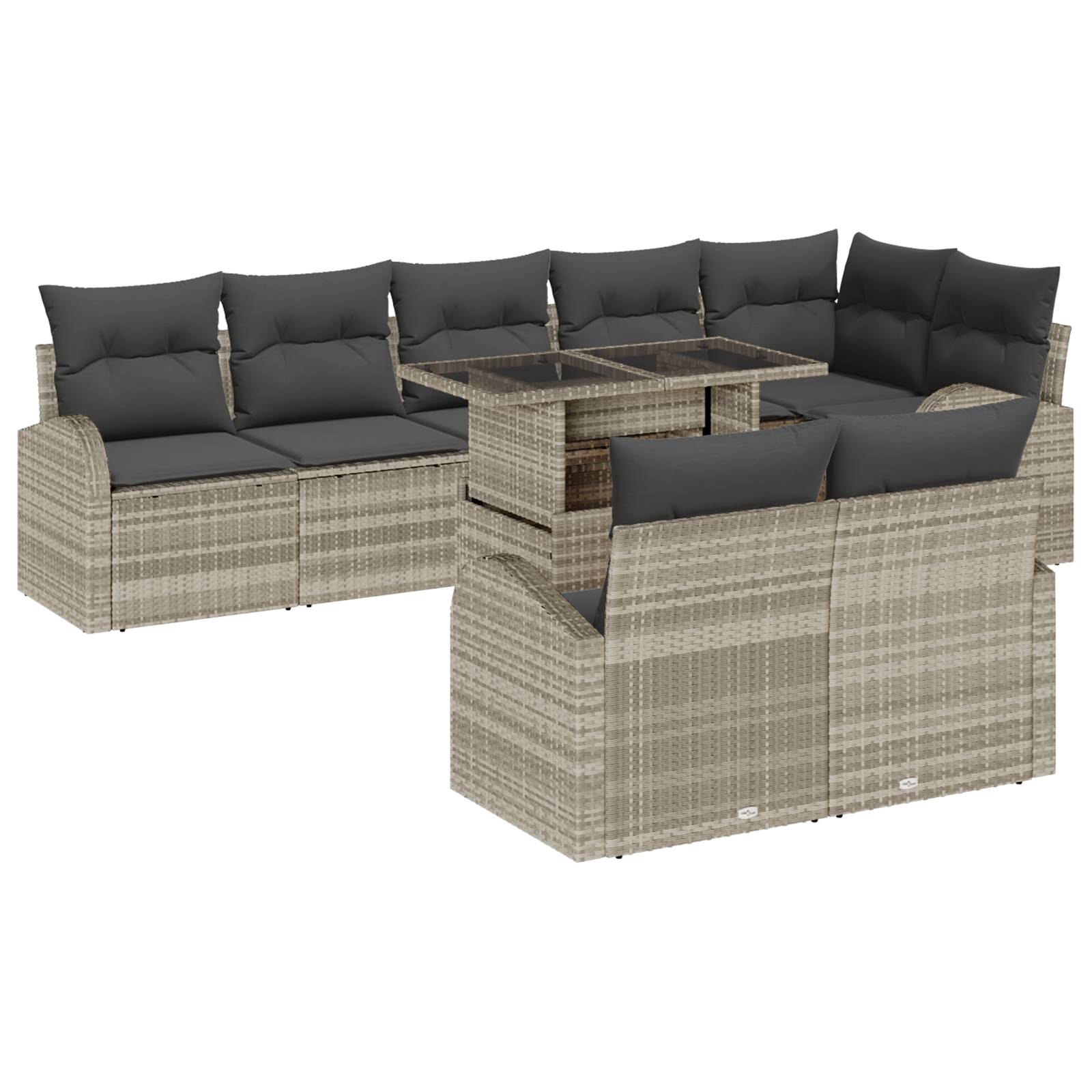 vidaXL 9-teiliges Garten Sofa Set mit Kissen Hellgrau Poly Rattan