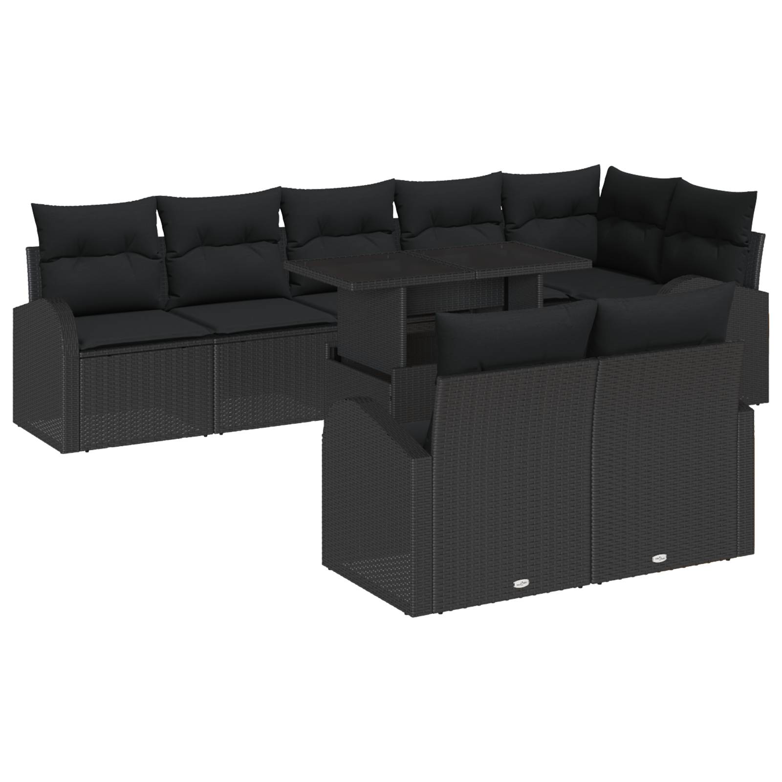 vidaXL 9-teiliges Garten Sofaset mit Kissen Schwarz Poly Rattan