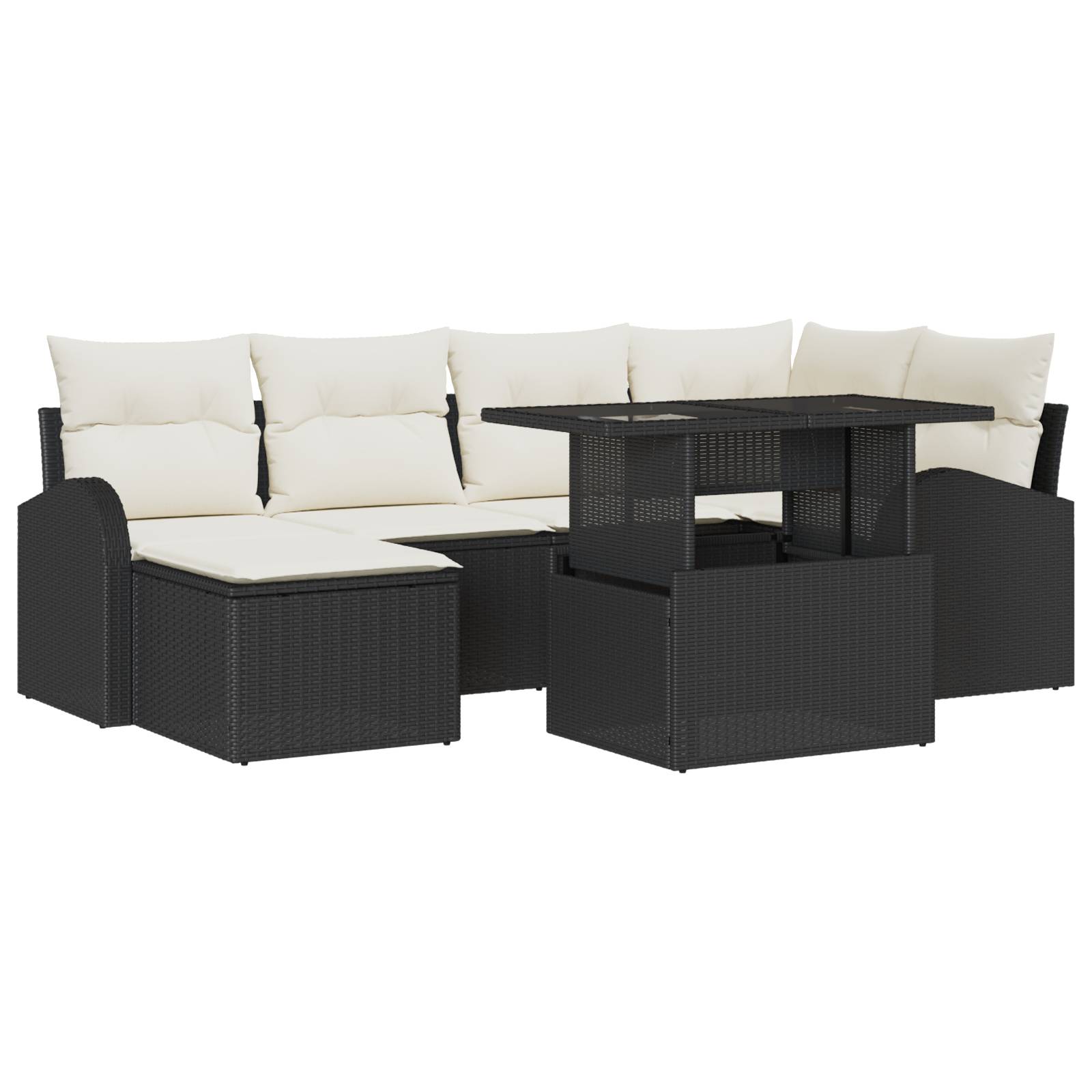 vidaXL 7-teiliges Garten Sofa Set mit Kissen Schwarzes Poly Rattan