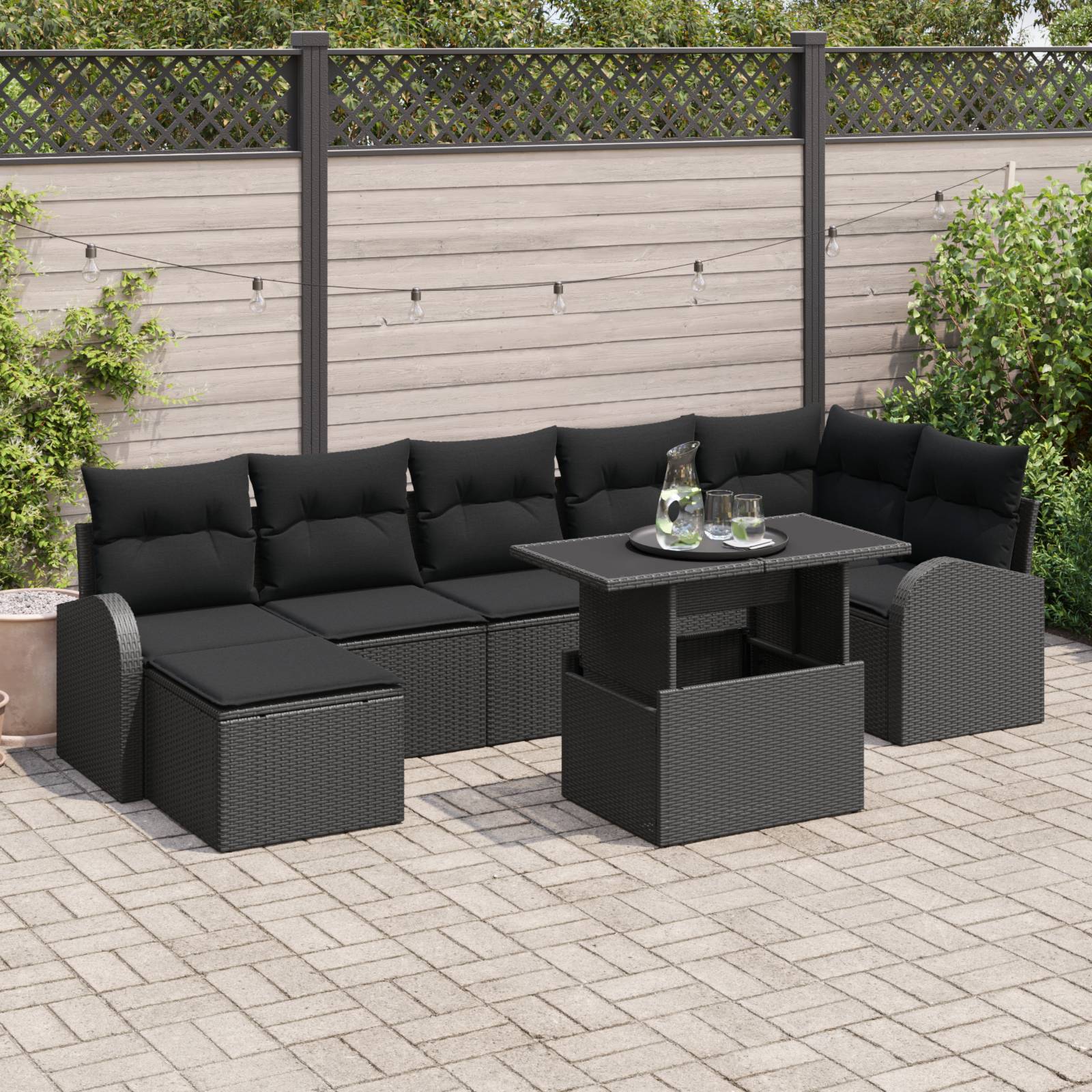 vidaXL 8-teiliges Garten Sofa Set mit Kissen Schwarzes Poly Rattan