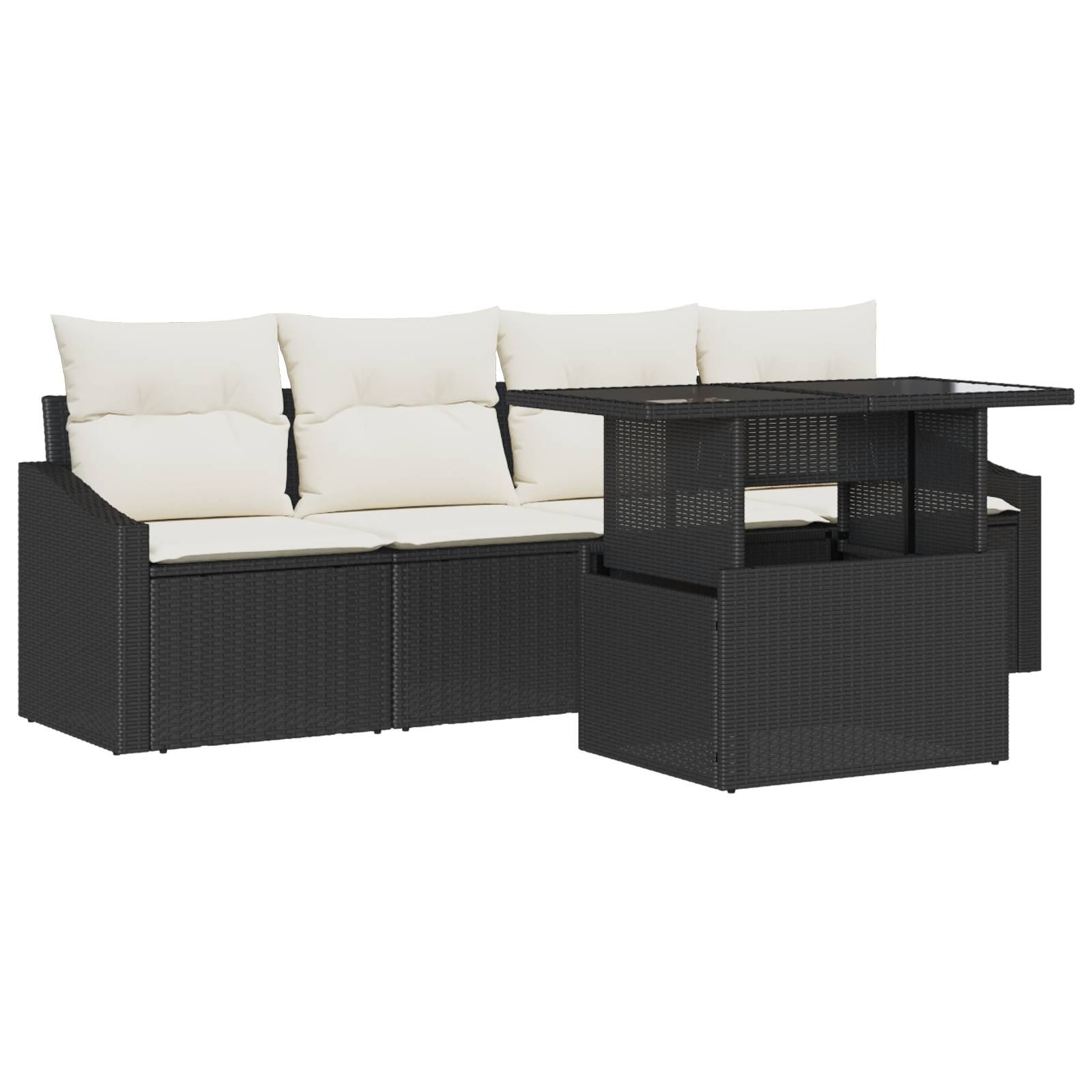 vidaXL 5-tlg. Garten-Sofagarnitur mit Kissen Schwarz Poly Rattan