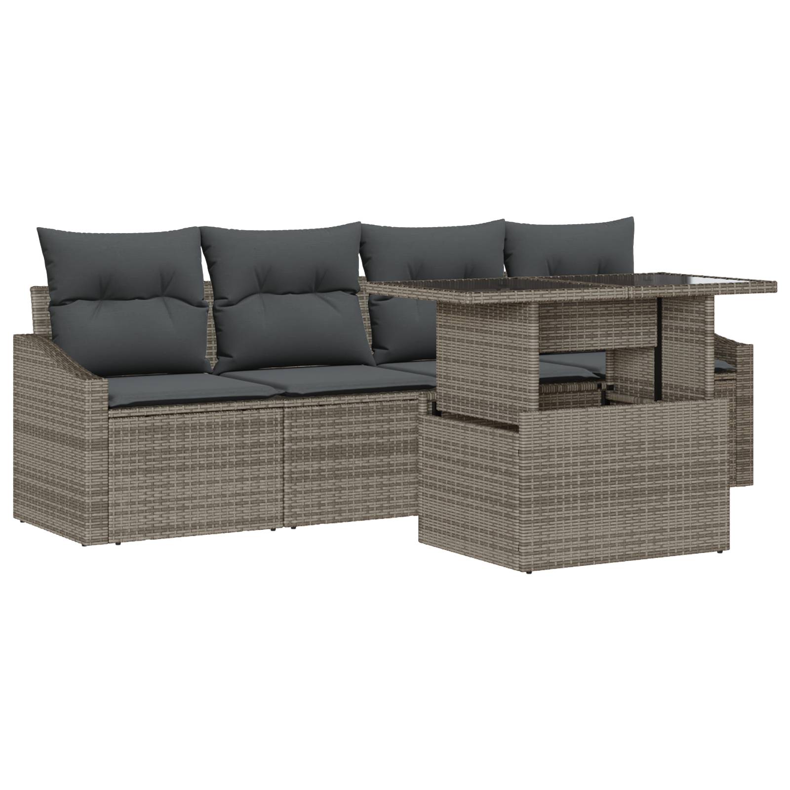 vidaXL 5-teiliges Garten Sofa Set mit Kissen Grau Poly Rattan