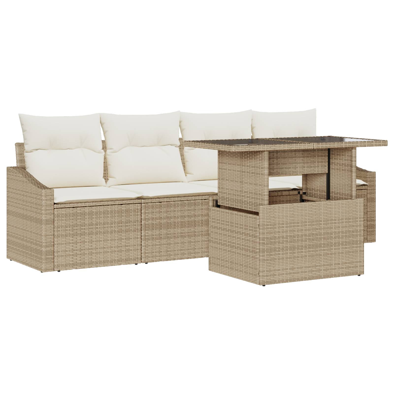 vidaXL 5-tlg. Garten-Sofagarnitur mit Kissen Beige Poly Rattan