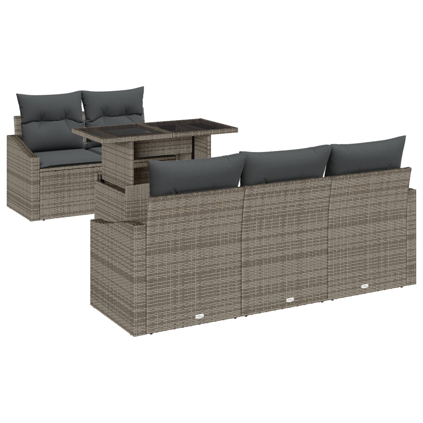 vidaXL 6-teiliges Garten-Sofaset mit Kissen - Graues Poly-Rattan