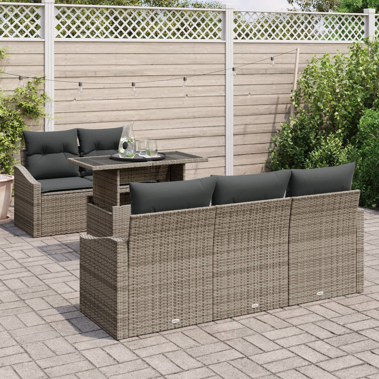 vidaXL 6-teiliges Garten-Sofaset mit Kissen - Graues Poly-Rattan
