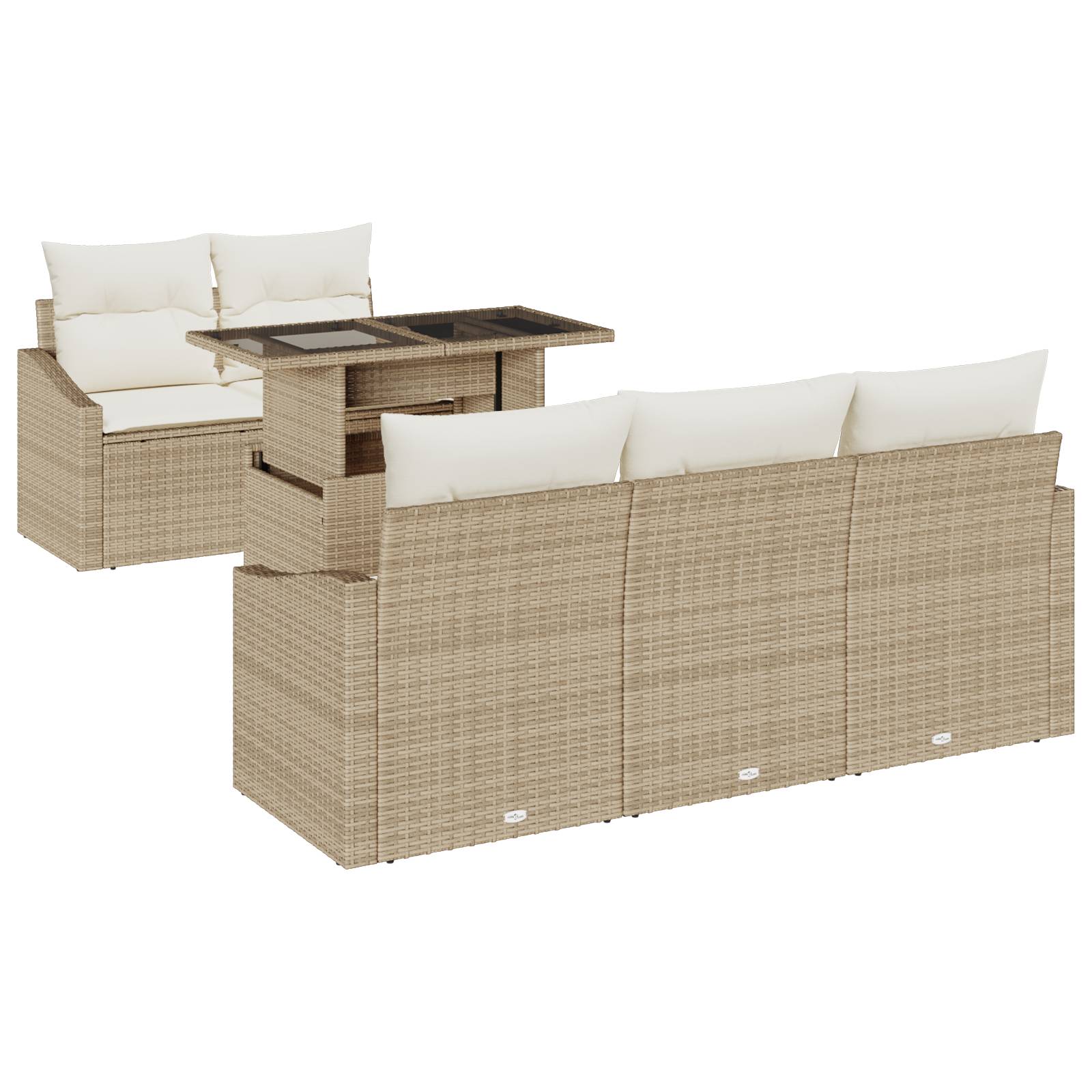 vidaXL 6-teiliges Garten Sofa Set mit Kissen Beige Poly Rattan