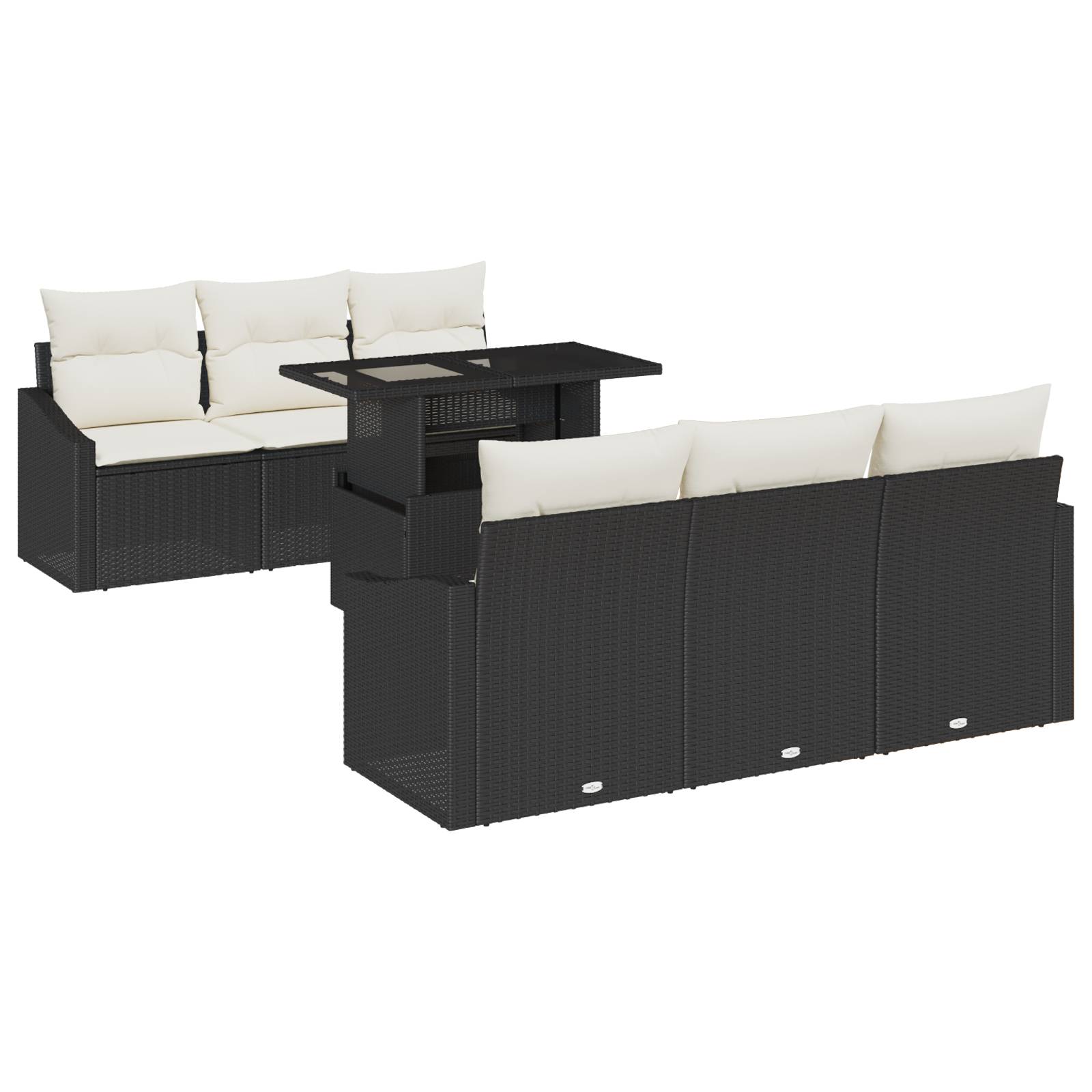 vidaXL 7-tlg. Garten-Sofagarnitur mit Kissen Schwarz Poly Rattan