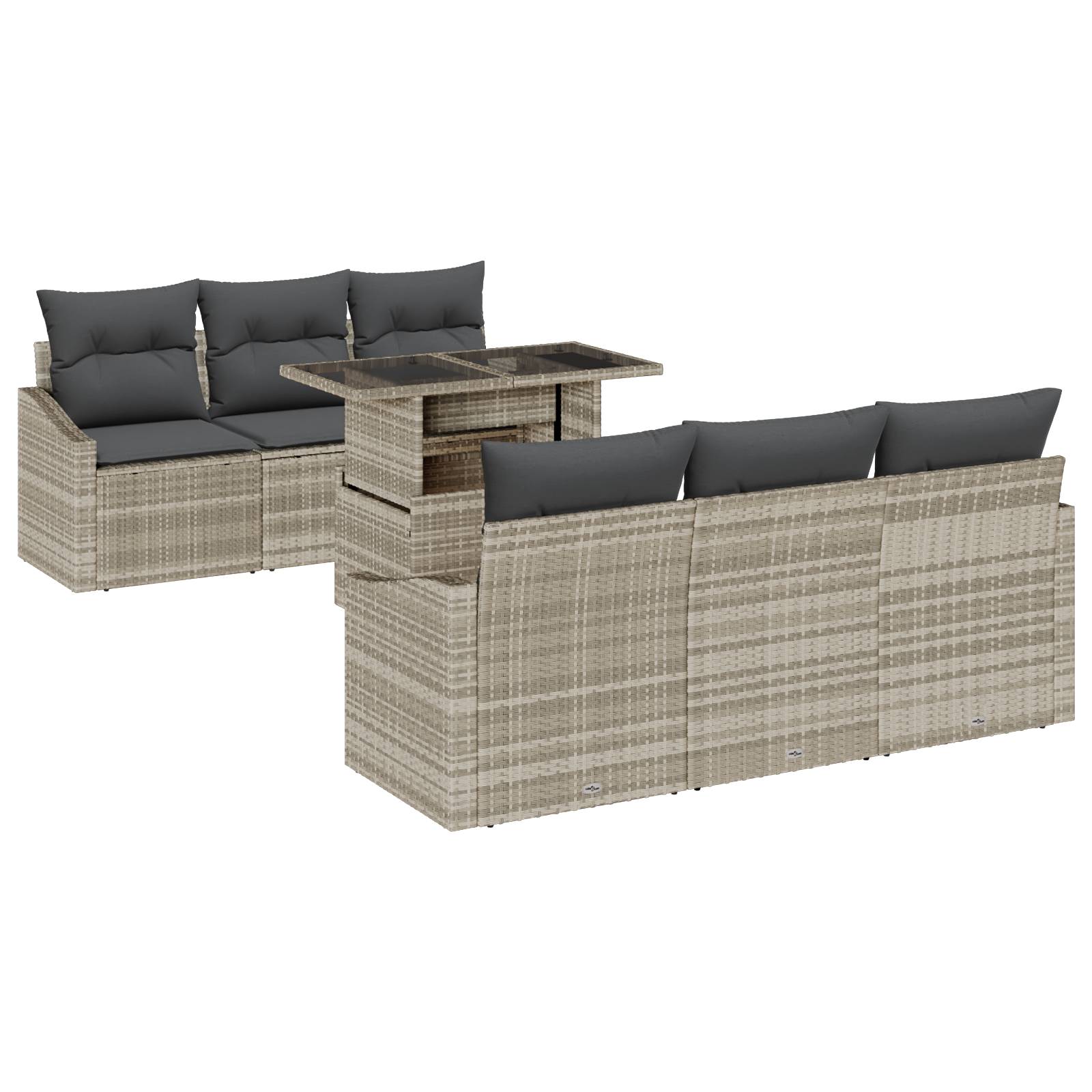 vidaXL 7-tlg. Garten-Sofagarnitur mit Kissen Hellgrau Poly Rattan