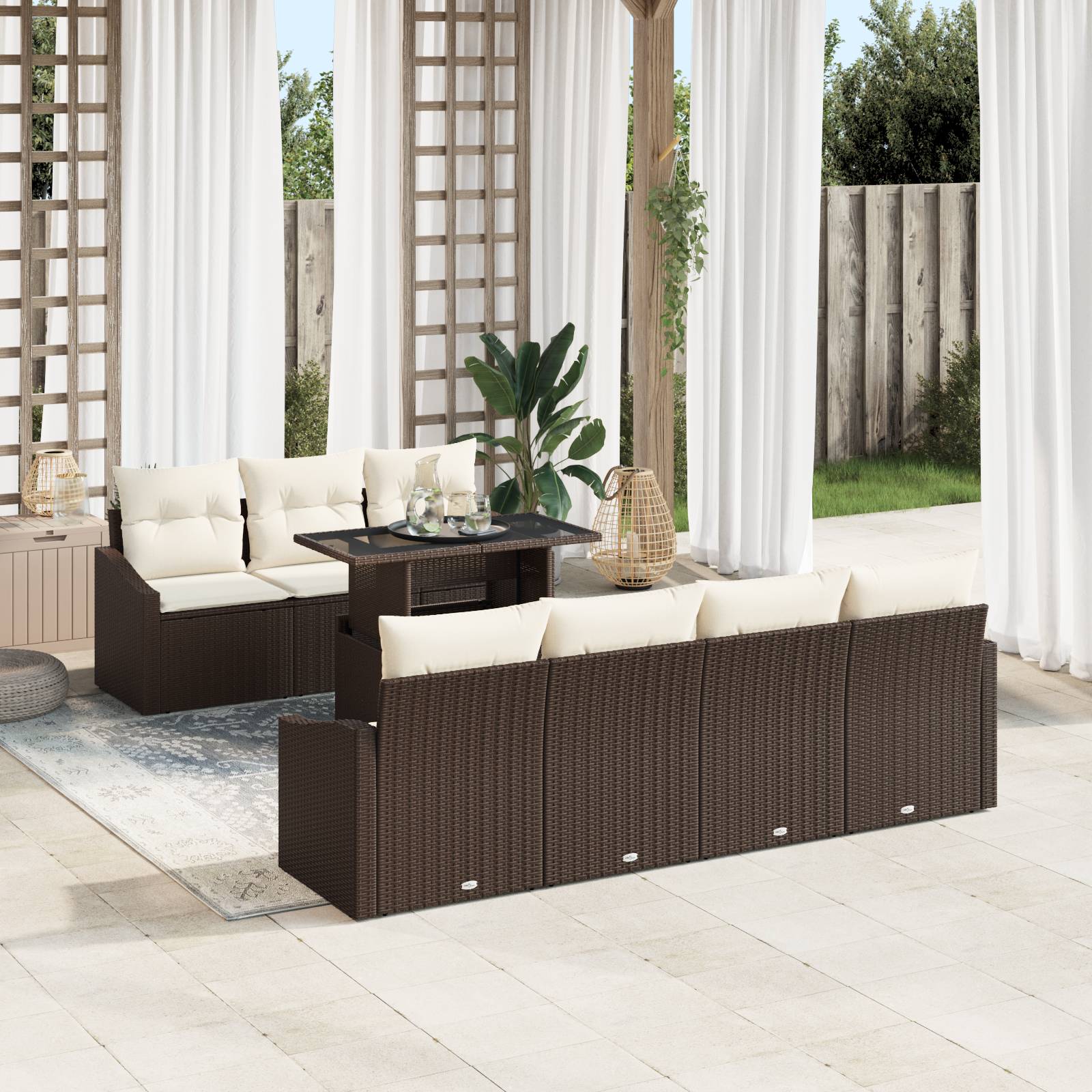 vidaXL 8-tlg. Garten-Sofagarnitur mit Kissen Braun Poly Rattan