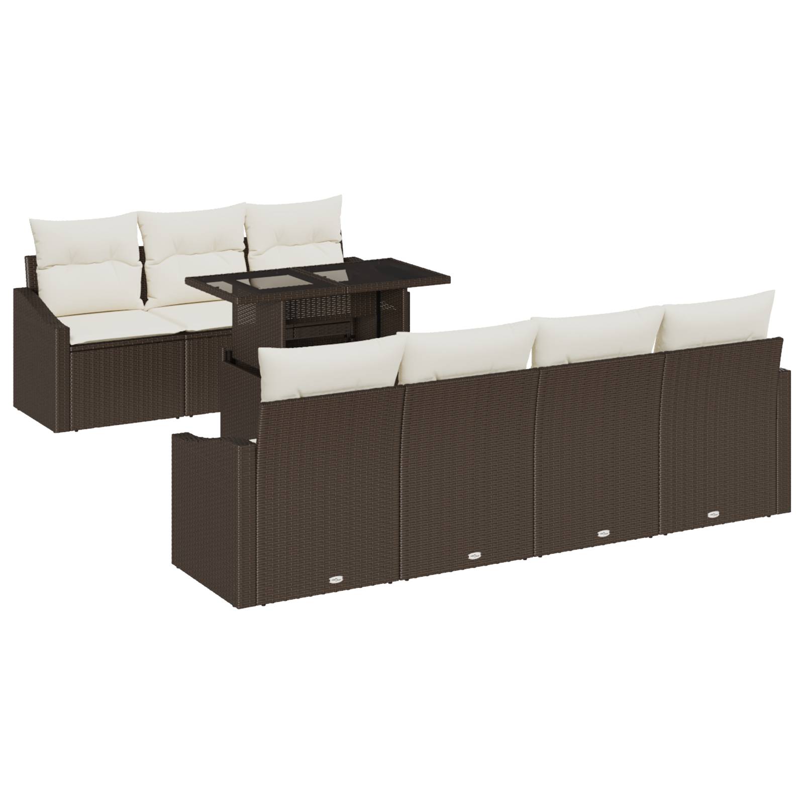 vidaXL 8-tlg. Garten-Sofagarnitur mit Kissen Braun Poly Rattan