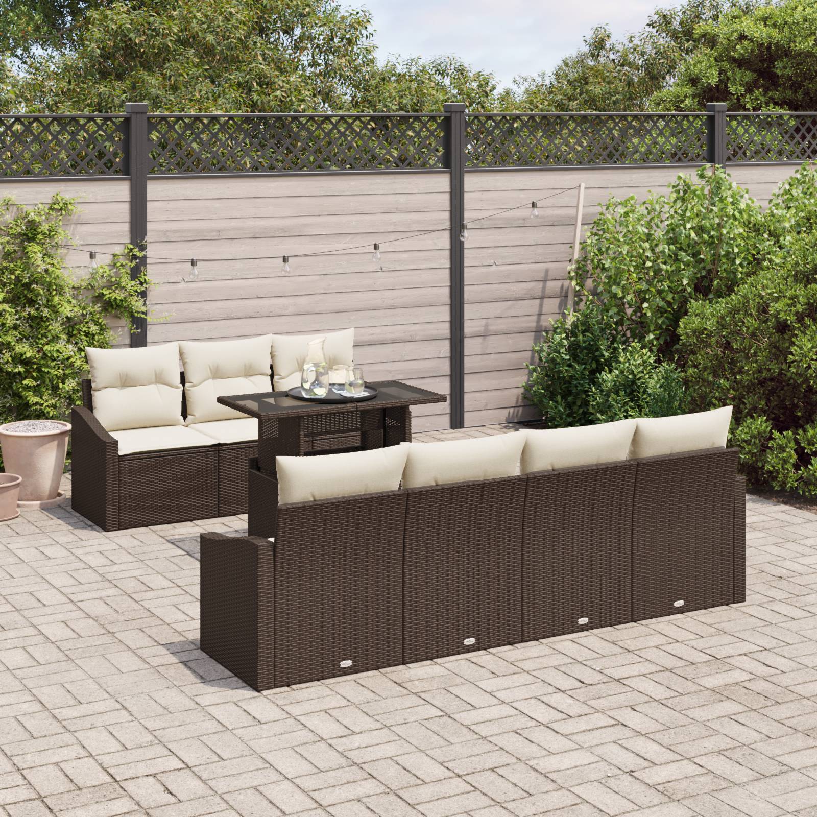 vidaXL 8-tlg. Garten-Sofagarnitur mit Kissen Braun Poly Rattan